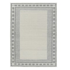 Rug 
Kilim
s Scandinavian Rug in White Open Field, Gray Geometric Borders (Tapis scandinave en blanc, bordures géométriques grises)