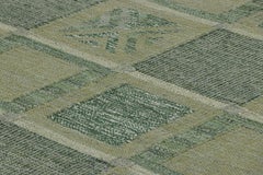 Rug & Kilim’s Scandinavian Rug with Green and Ice Blue Geometric Patterns