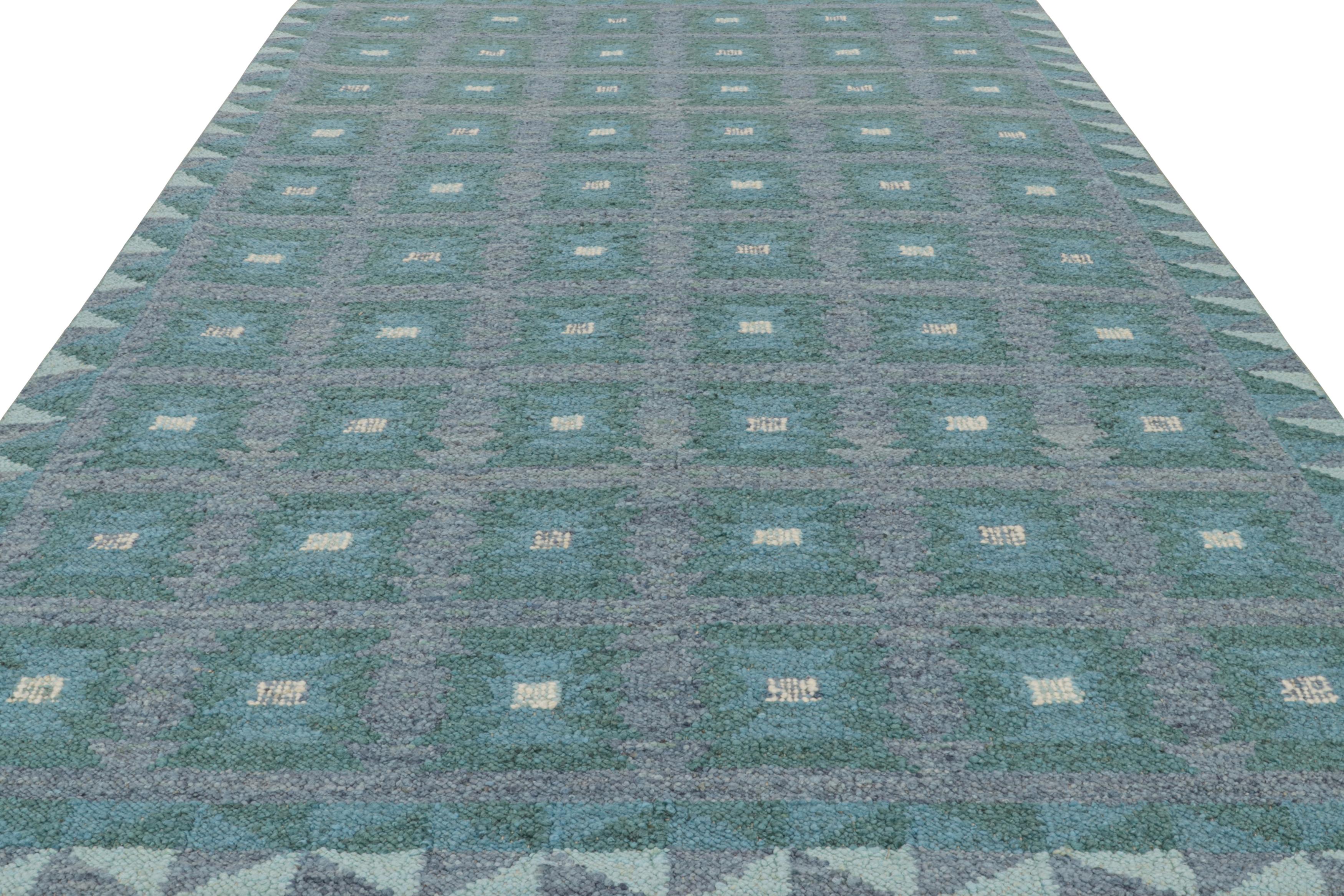 Hand-Knotted Rug & Kilim’s Scandinavian Rug with Teal and Blue Geometric Patterns For Sale