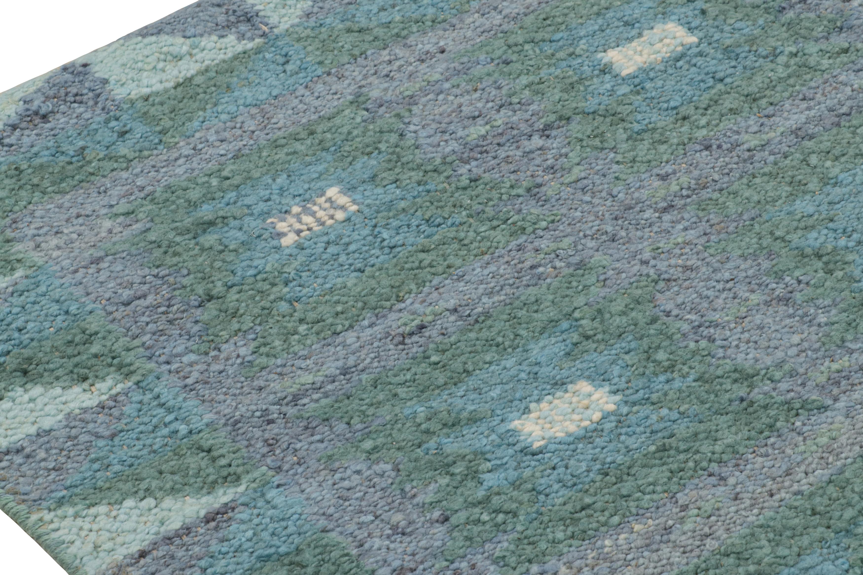 Rug & Kilim’s Scandinavian Rug with Teal and Blue Geometric Patterns In New Condition For Sale In Long Island City, NY