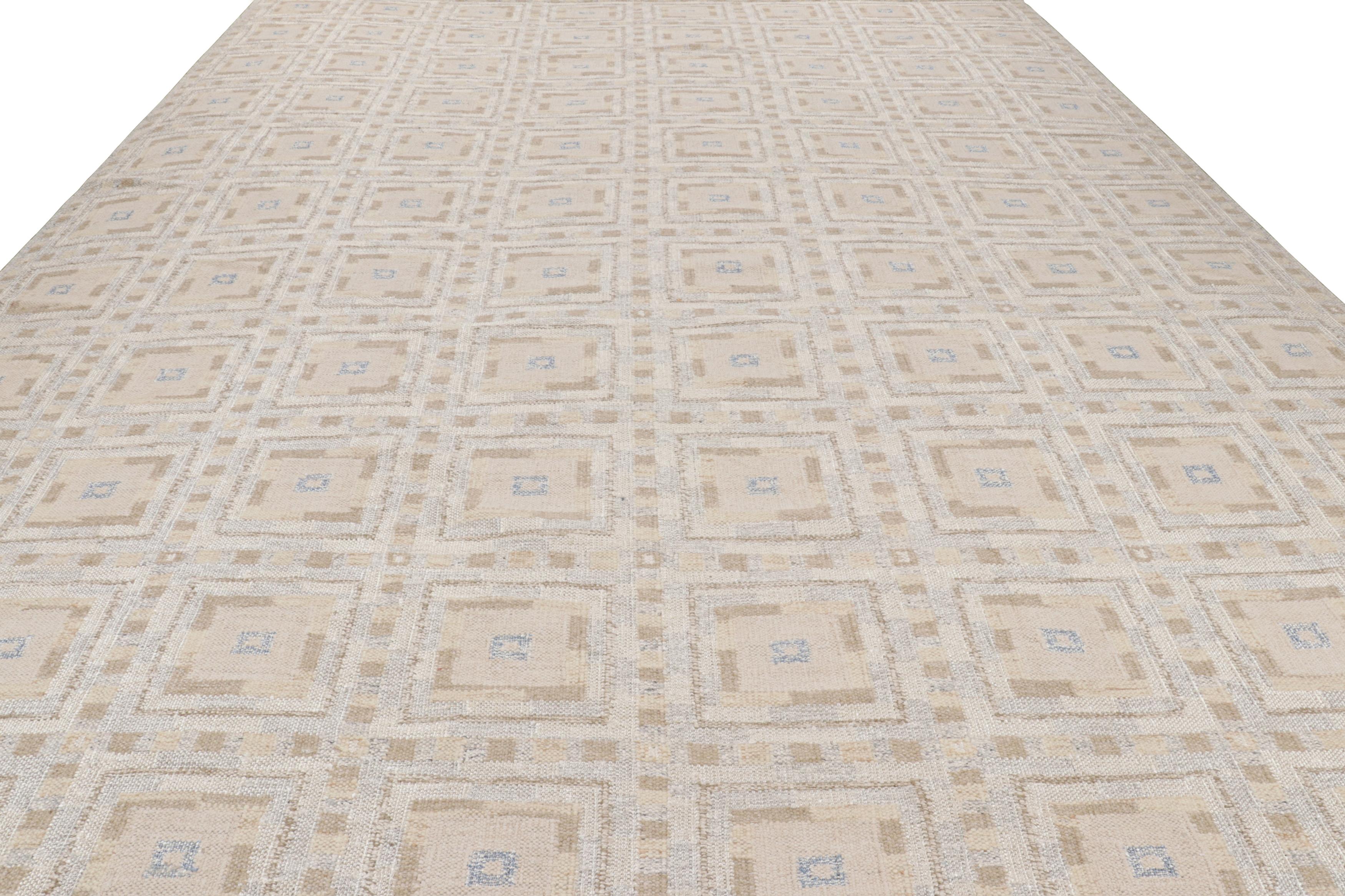 Hand-Knotted Rug & Kilim’s Scandinavian Rug with White and Beige-Brown Geometric Patterns For Sale