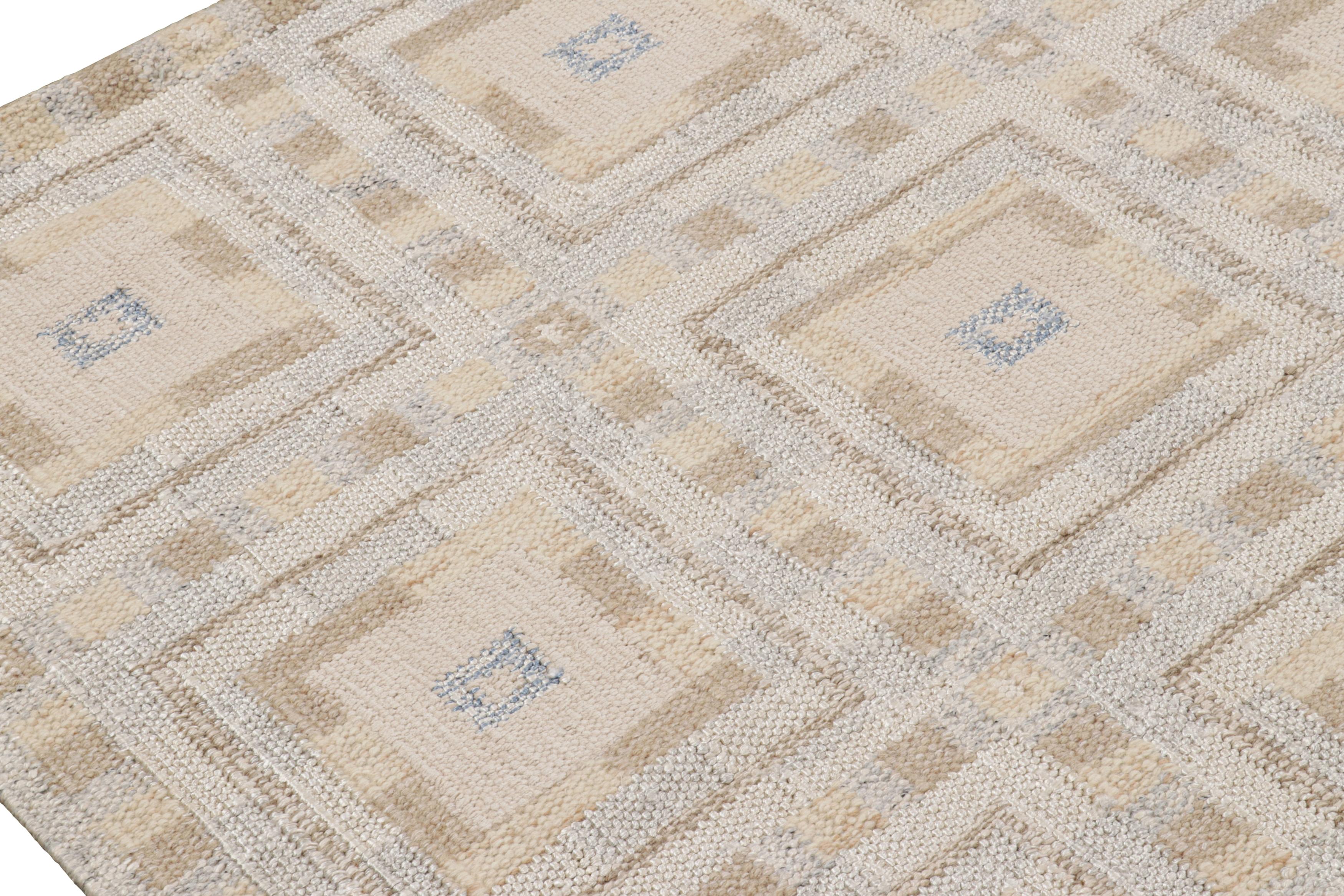 Rug & Kilim’s Scandinavian Rug with White and Beige-Brown Geometric Patterns In New Condition For Sale In Long Island City, NY