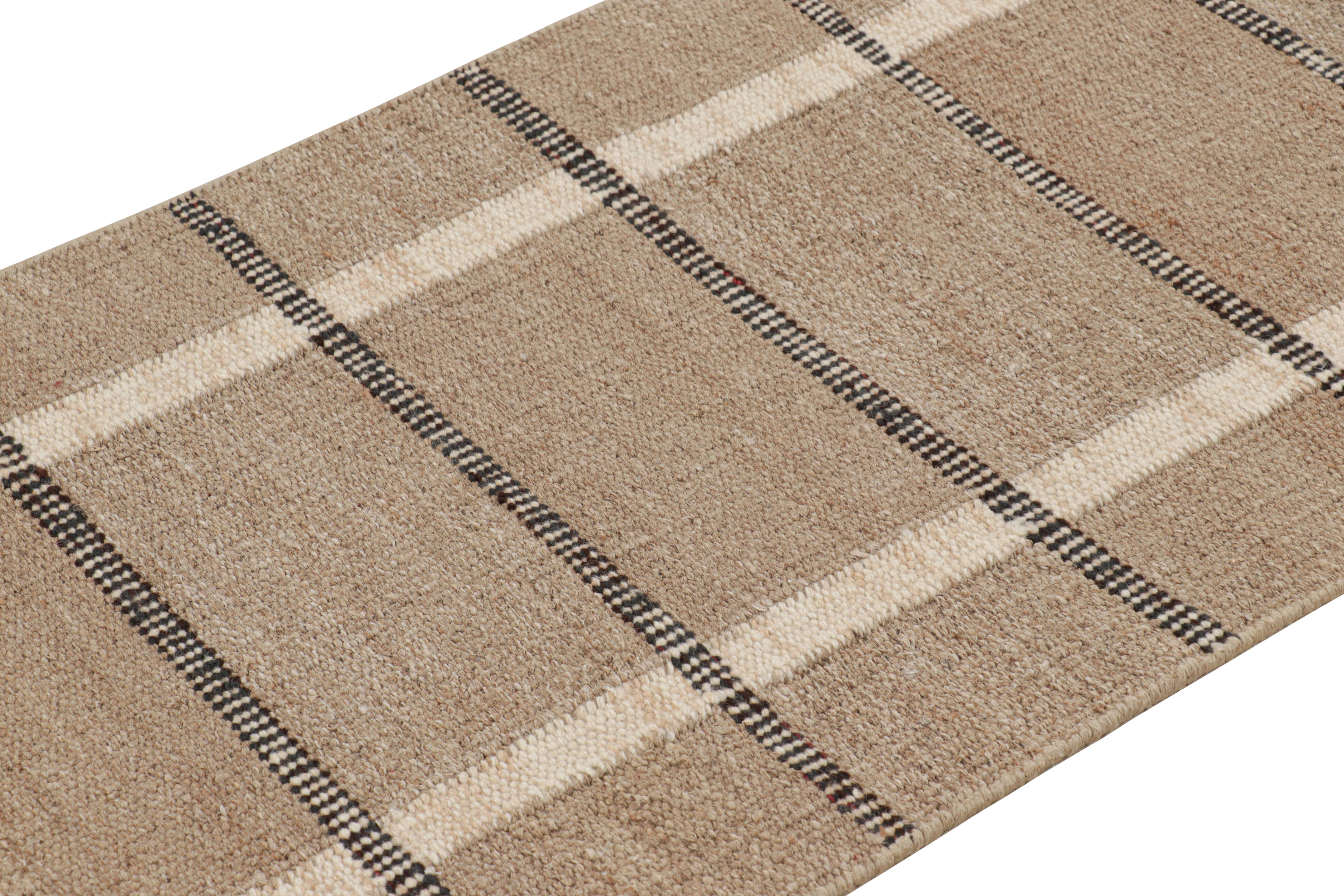 This 2x7 Swedish rug is a bold new addition to Rug & Kilim’s Scandinavian collection. Handwoven in a wool flatweave with undyed natural yarns as well, its design is inspired by Swedish minimalist designs.

On the Design: 

Our Swedish flat weave