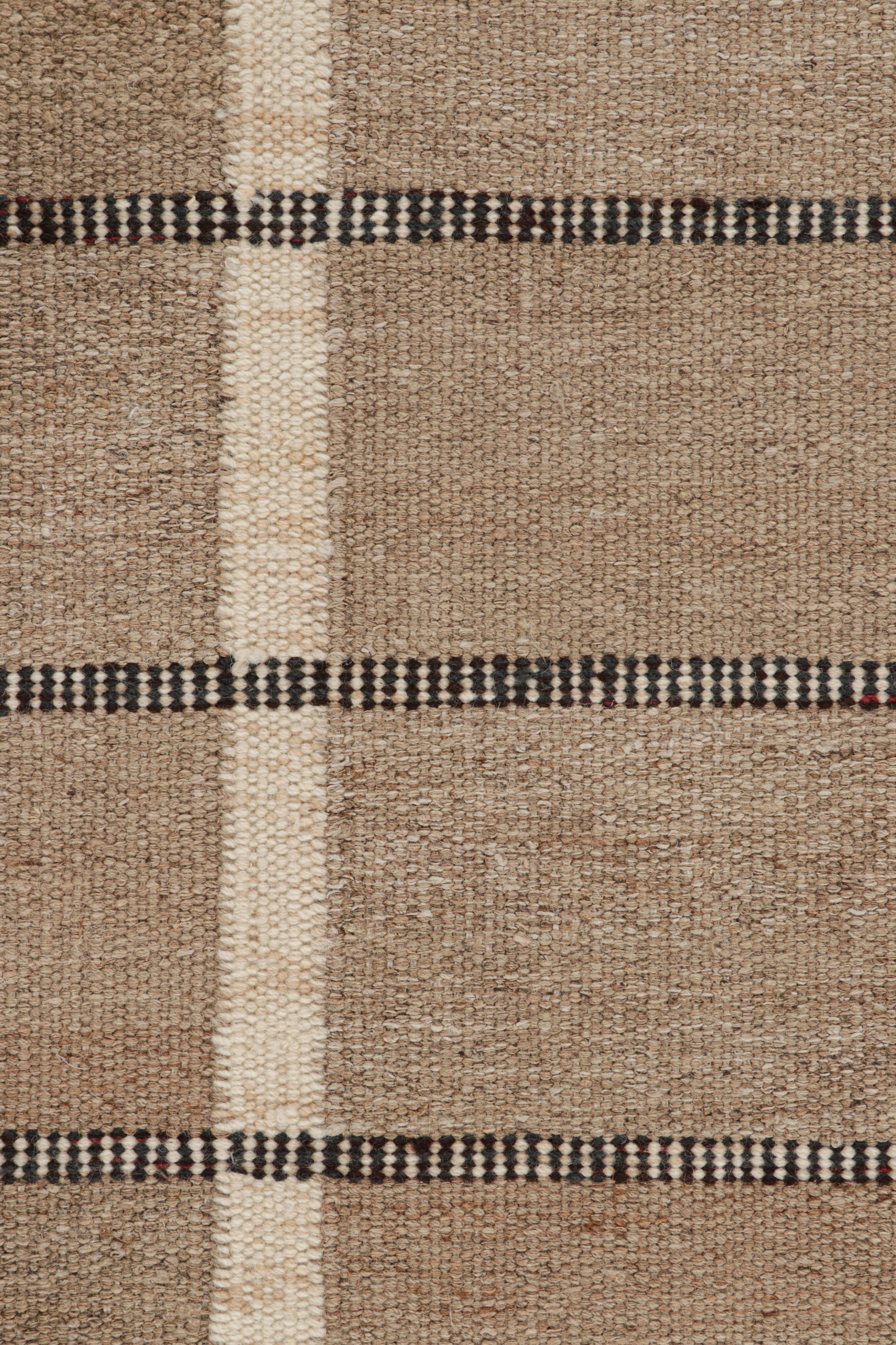 Rug & Kilim’s Scandinavian Runner Rug in Beige-Brown with Black & White Stripes In New Condition For Sale In Long Island City, NY