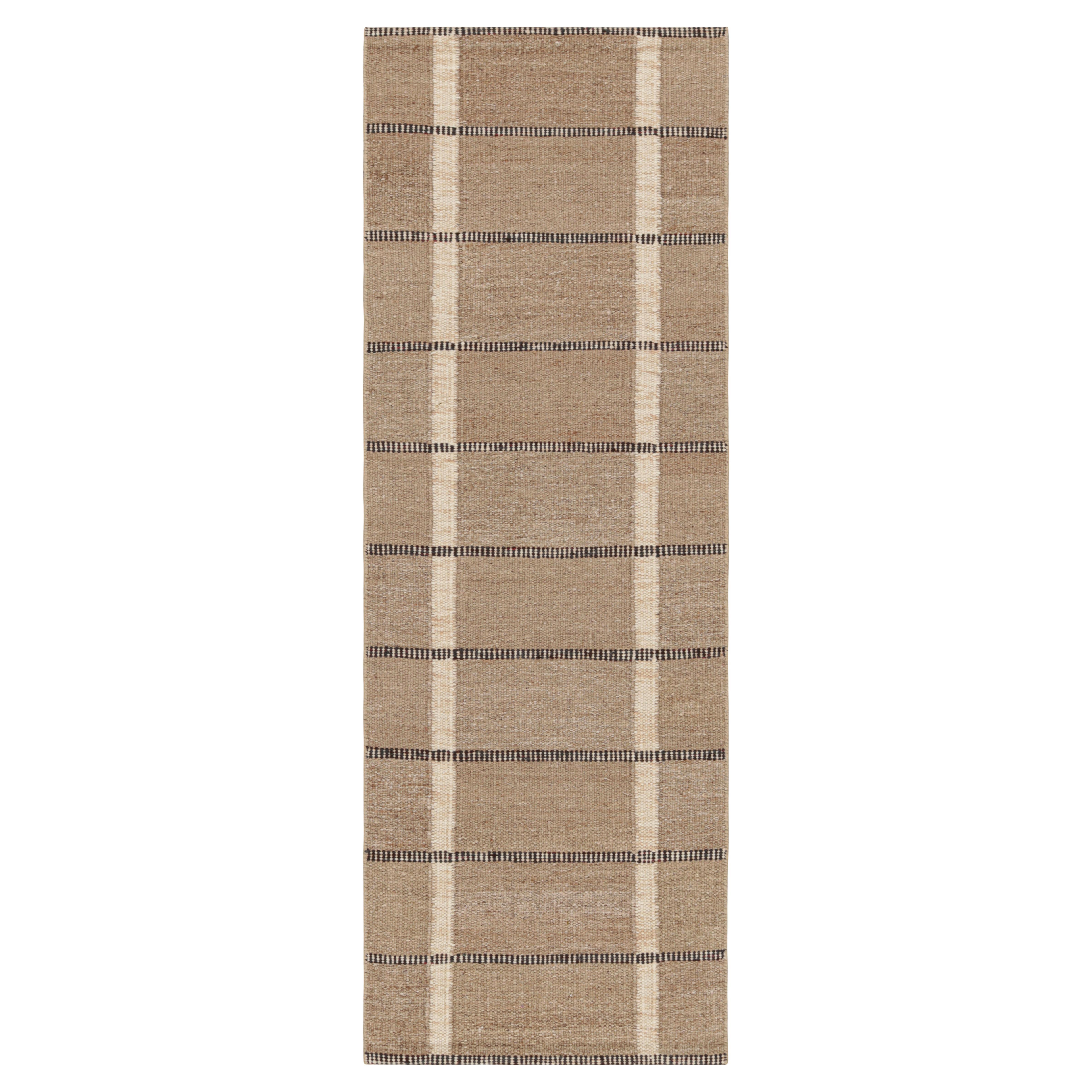 Rug & Kilim’s Scandinavian Runner Rug in Beige-Brown with Black & White Stripes