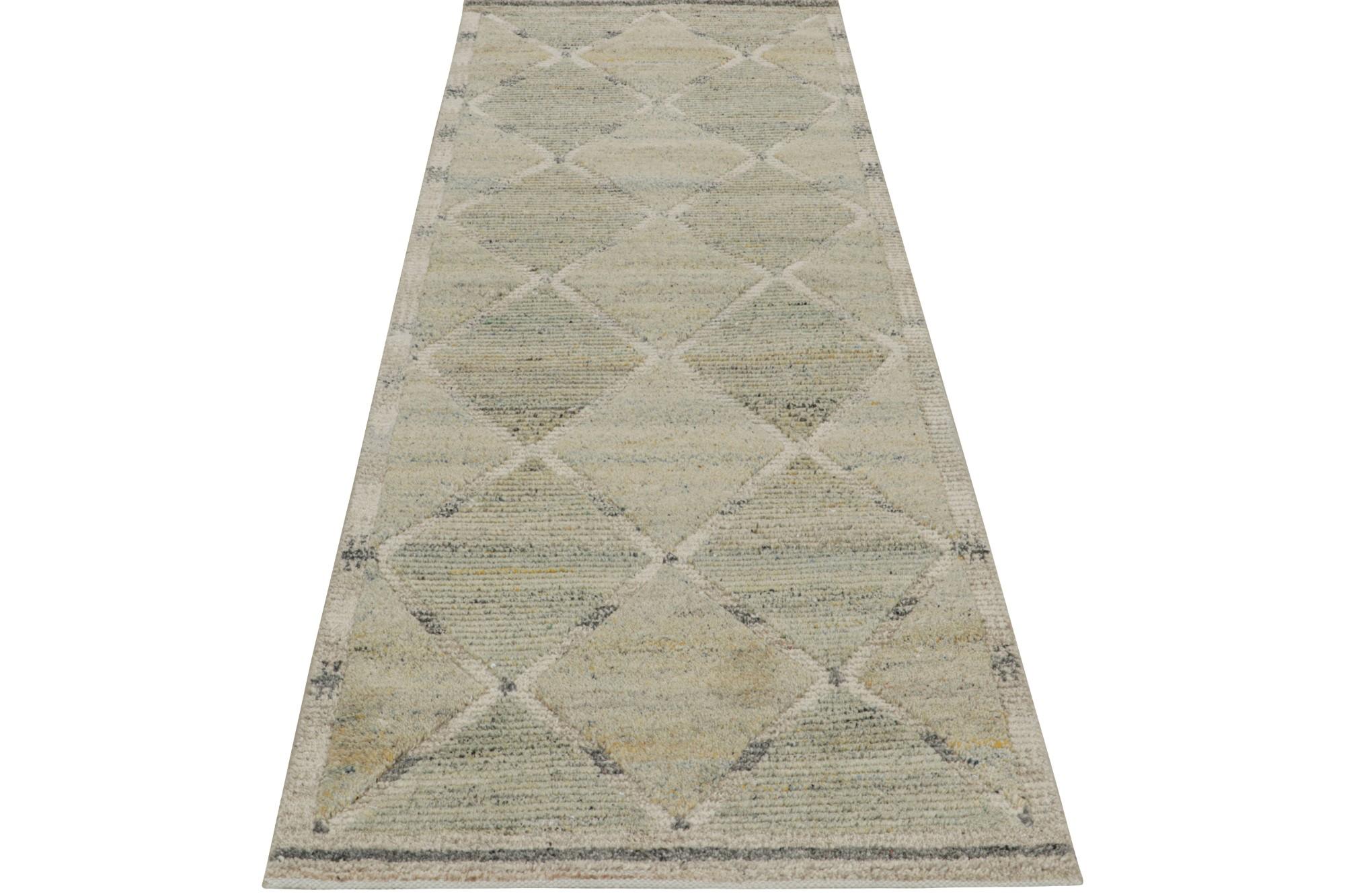 Moderno Rug & Kilim - Tappeto scandinavo con motivi a diamante beige e verde in vendita