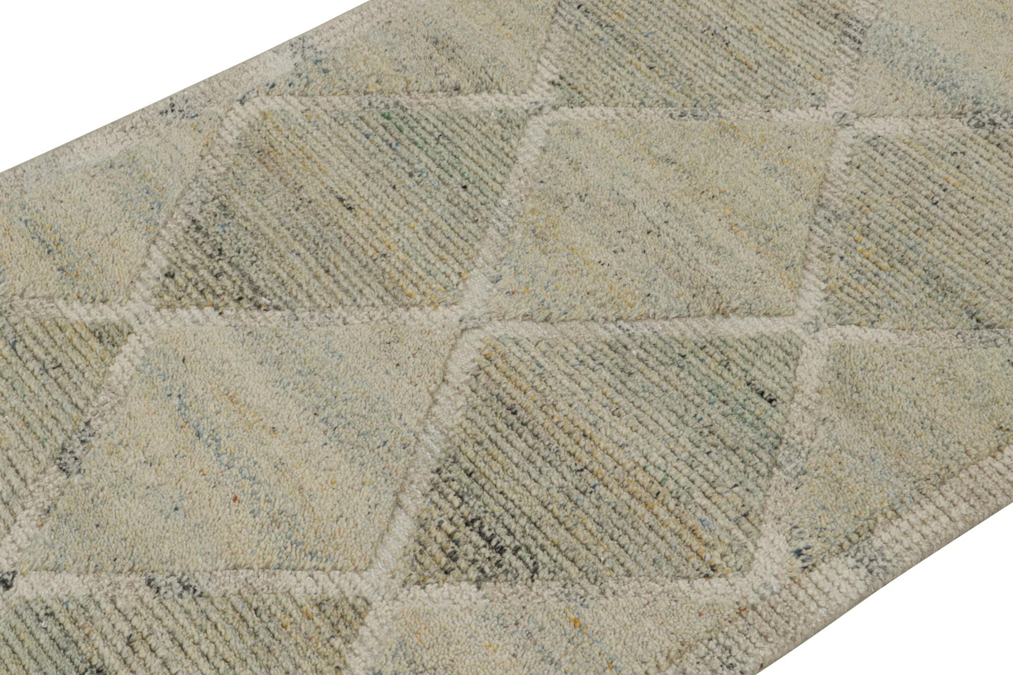 Indiano Rug & Kilim - Tappeto scandinavo con motivi a diamante beige e verde in vendita
