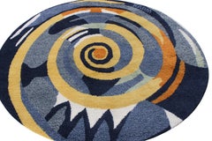 Rug & Kilim’s Scandinavian Rya Style Circle Rug in Blue, Yellow Abstract Pattern