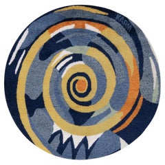 Rug & Kilim’s Scandinavian Rya Style Circle Rug in Blue, Yellow Abstract Pattern