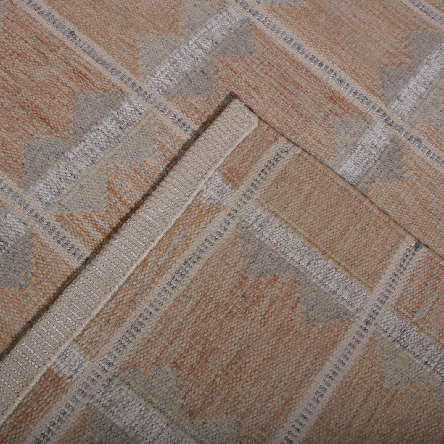 Hand-Knotted Rug & Kilim’s Scandinavian Style Beige Brown and Gray Wool Modern Kilim For Sale