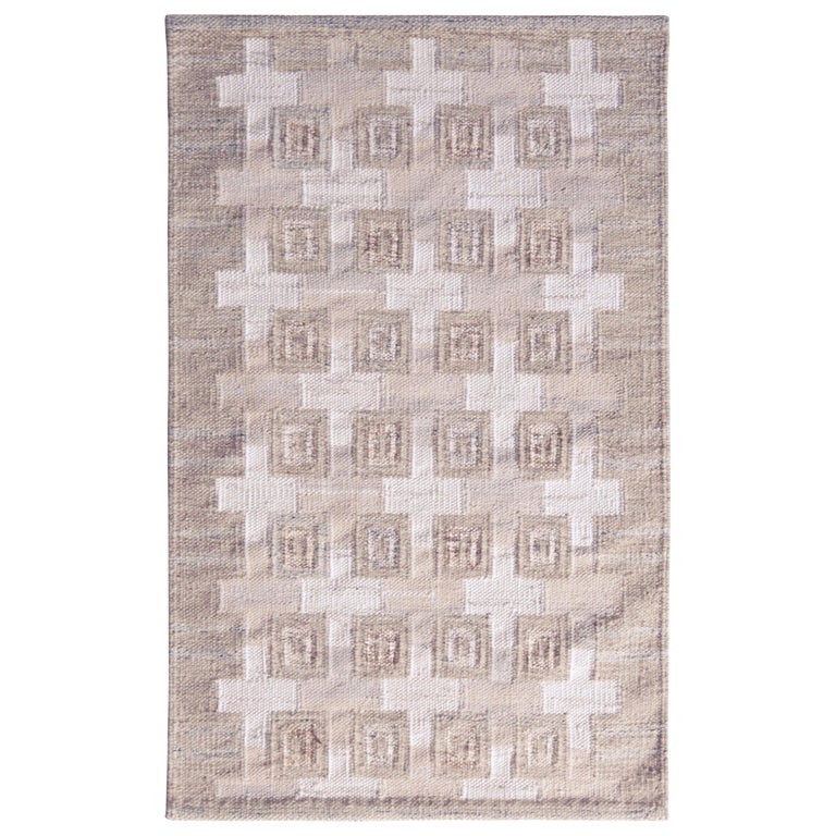Rug and Kilim's Scandinavian Style Beige White Geometric Custom Pattern ...