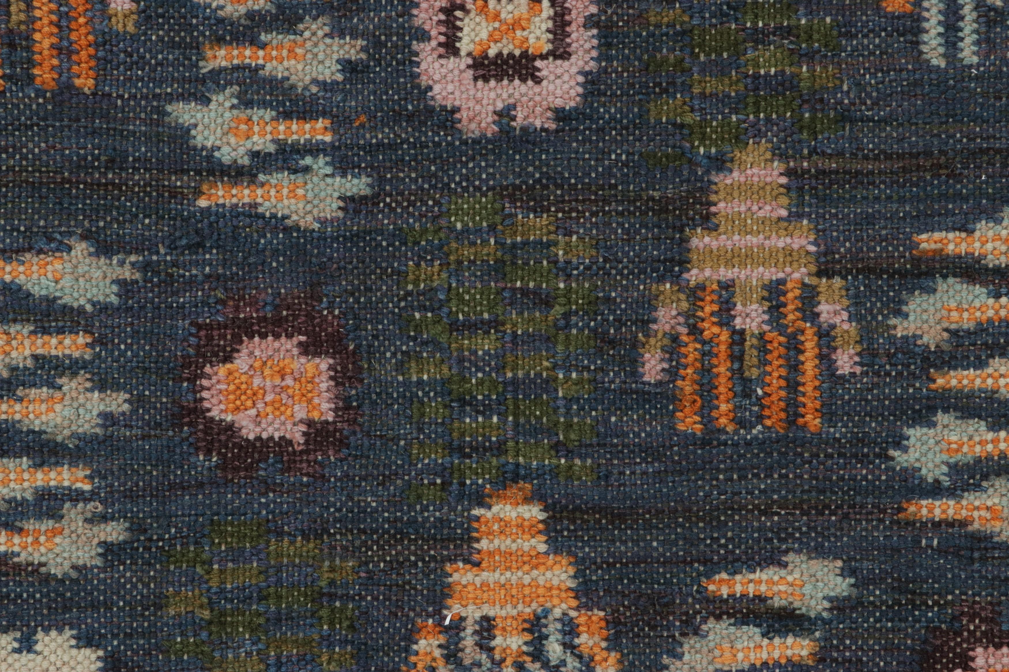Modern Rug & Kilim’s Scandinavian Style Custom Extra-Long Runner in Blue & Green Tones For Sale
