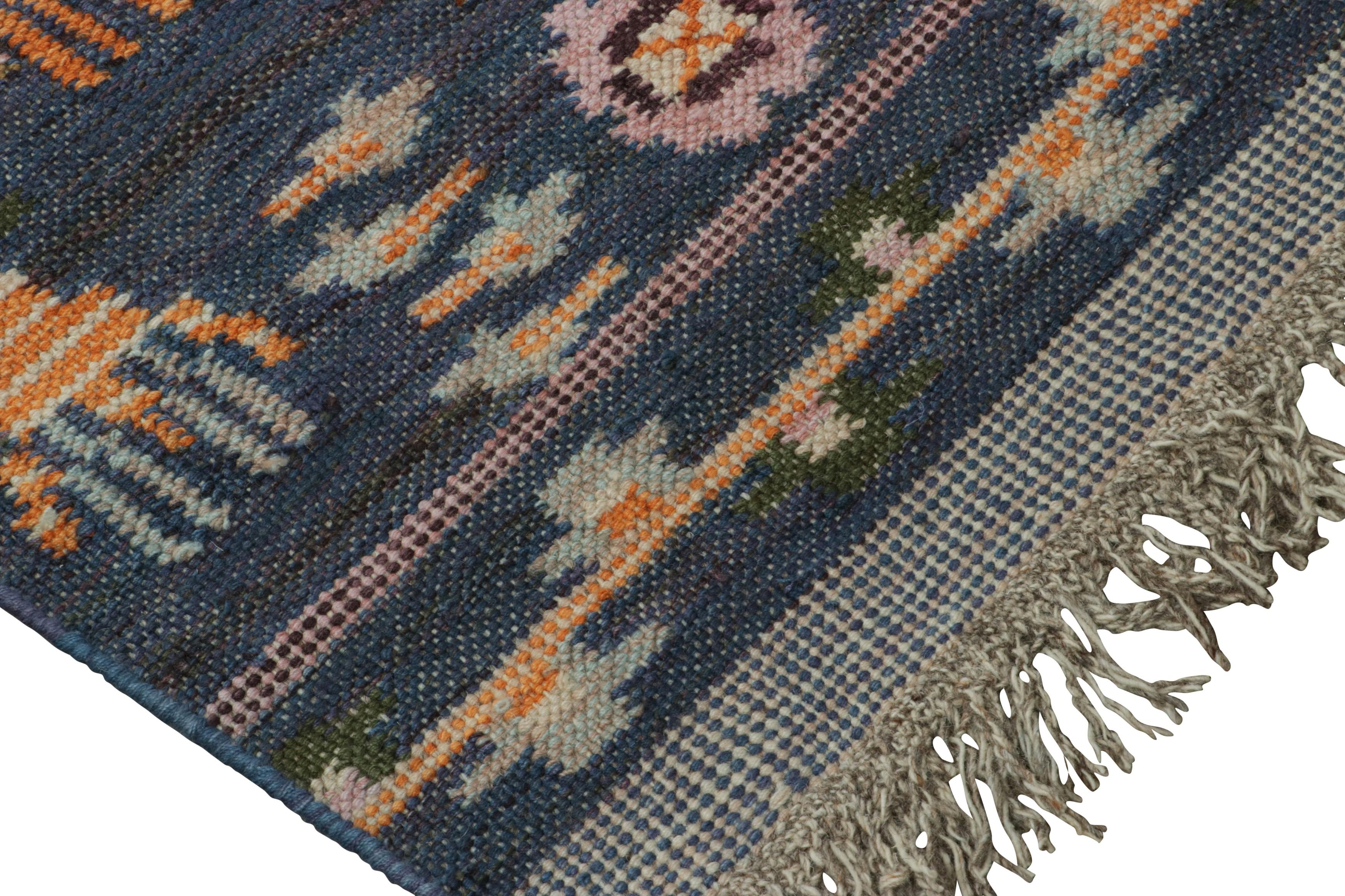 Hand-Woven Rug & Kilim’s Scandinavian Style Custom Extra-Long Runner in Blue & Green Tones For Sale
