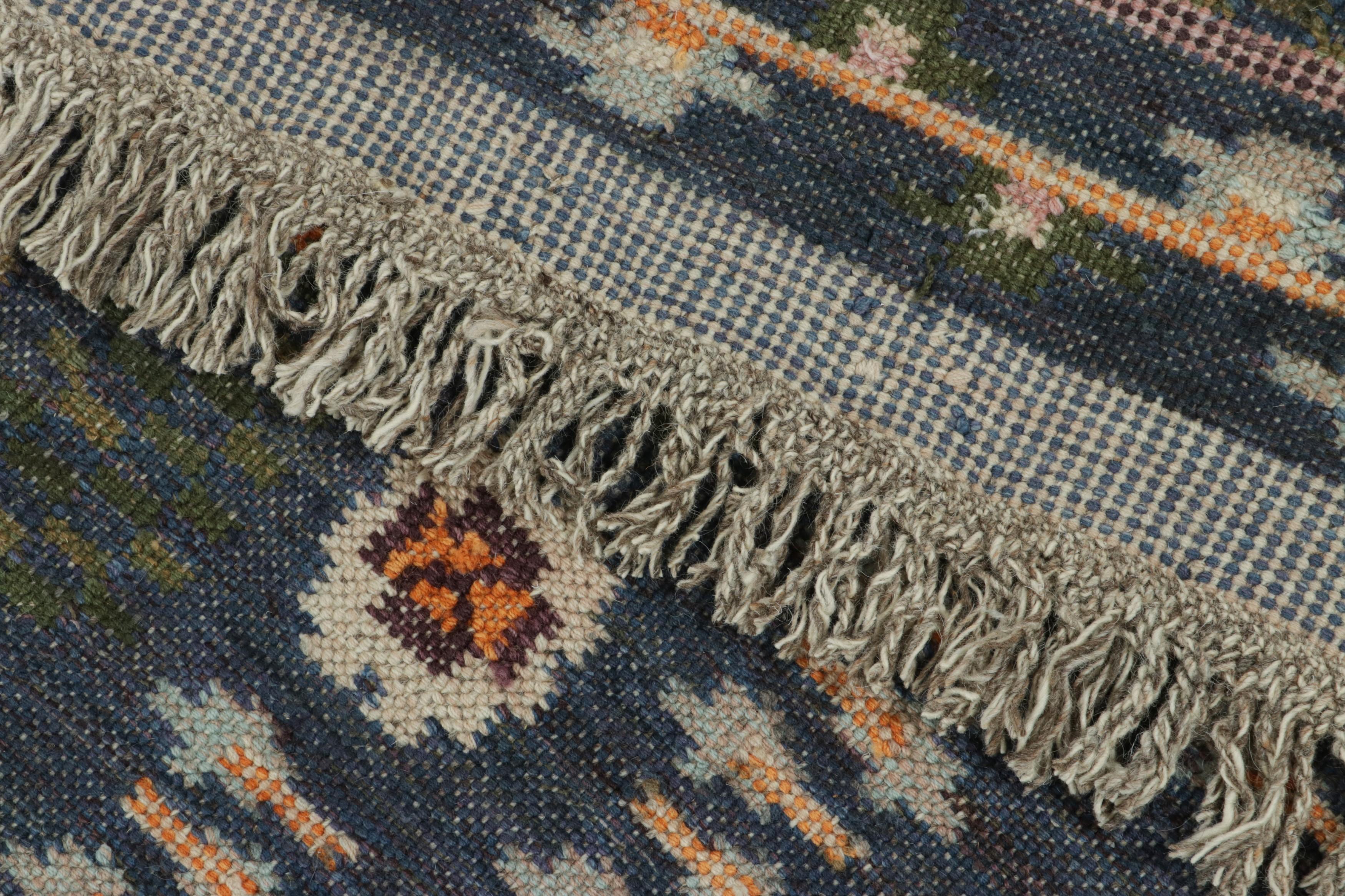 Rug & Kilim’s Scandinavian Style Custom Extra-Long Runner in Blue & Green Tones In New Condition For Sale In Long Island City, NY