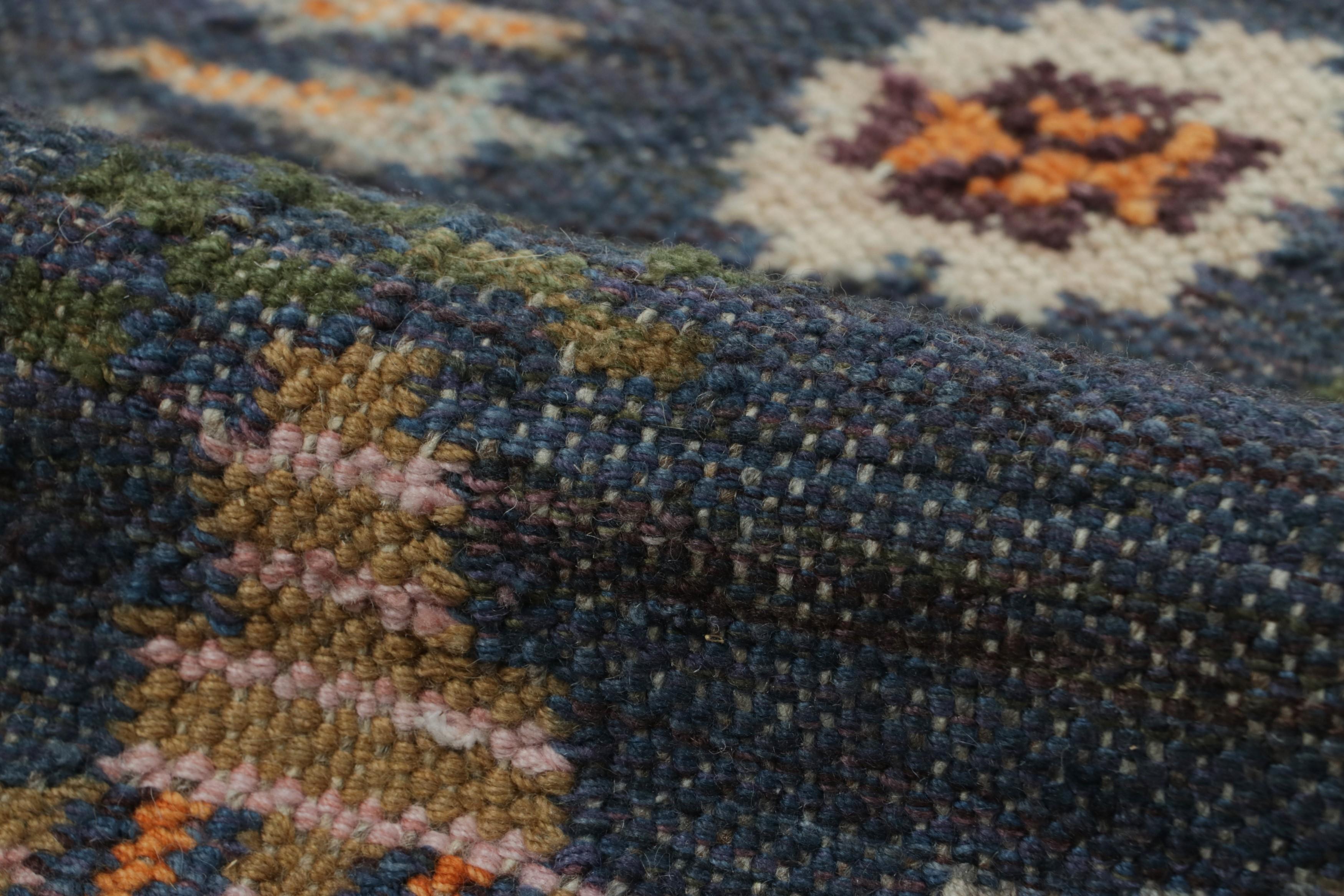 Contemporary Rug & Kilim’s Scandinavian Style Custom Extra-Long Runner in Blue & Green Tones For Sale