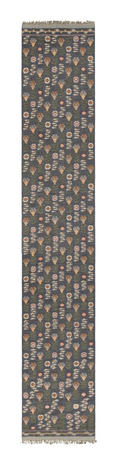Rug & Kilim’s Scandinavian Style Custom Extra-Long Runner in Blue & Green Tones