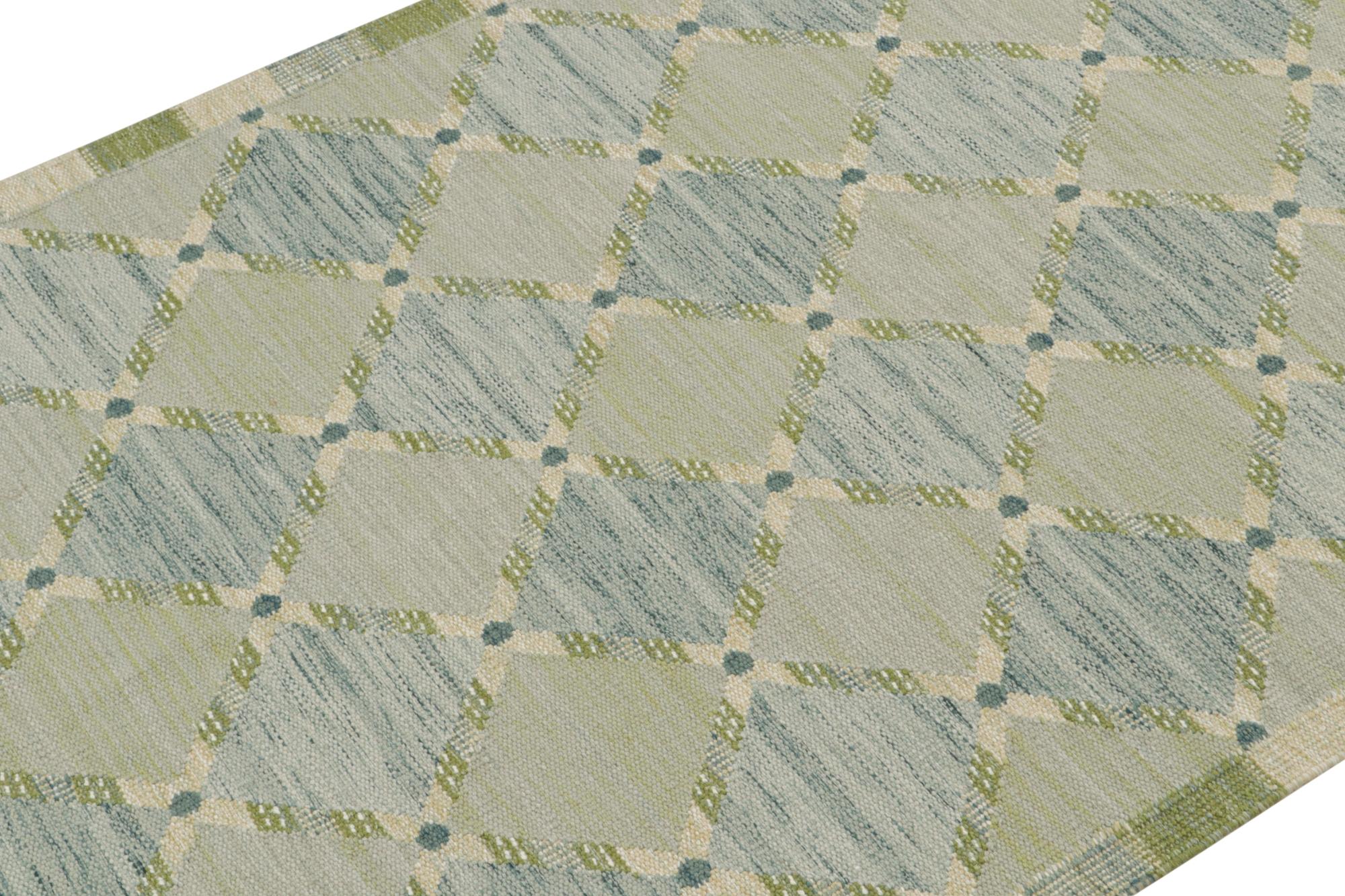 This custom Kilim design is a new addition to the Scandinavian Collection by Rug 
Kilim. Handwoven in wool and natural yarns, its design reflects a contemporary take on mid-century Rollakans and Swedish Deco style.

On the Design: 

These