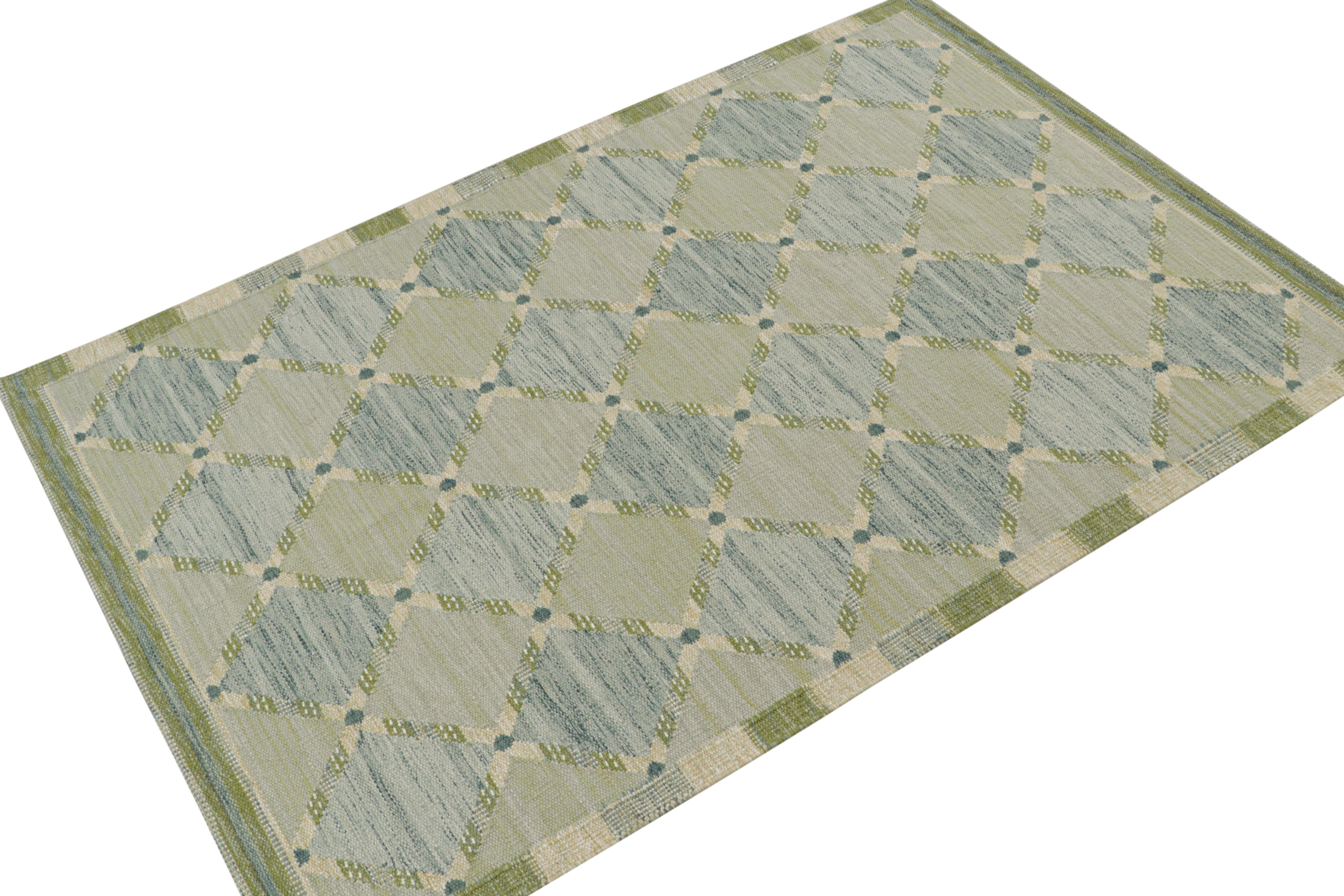 Indian Rug & Kilim’s Scandinavian Style Custom Kilim Design with Geometric Pattern For Sale