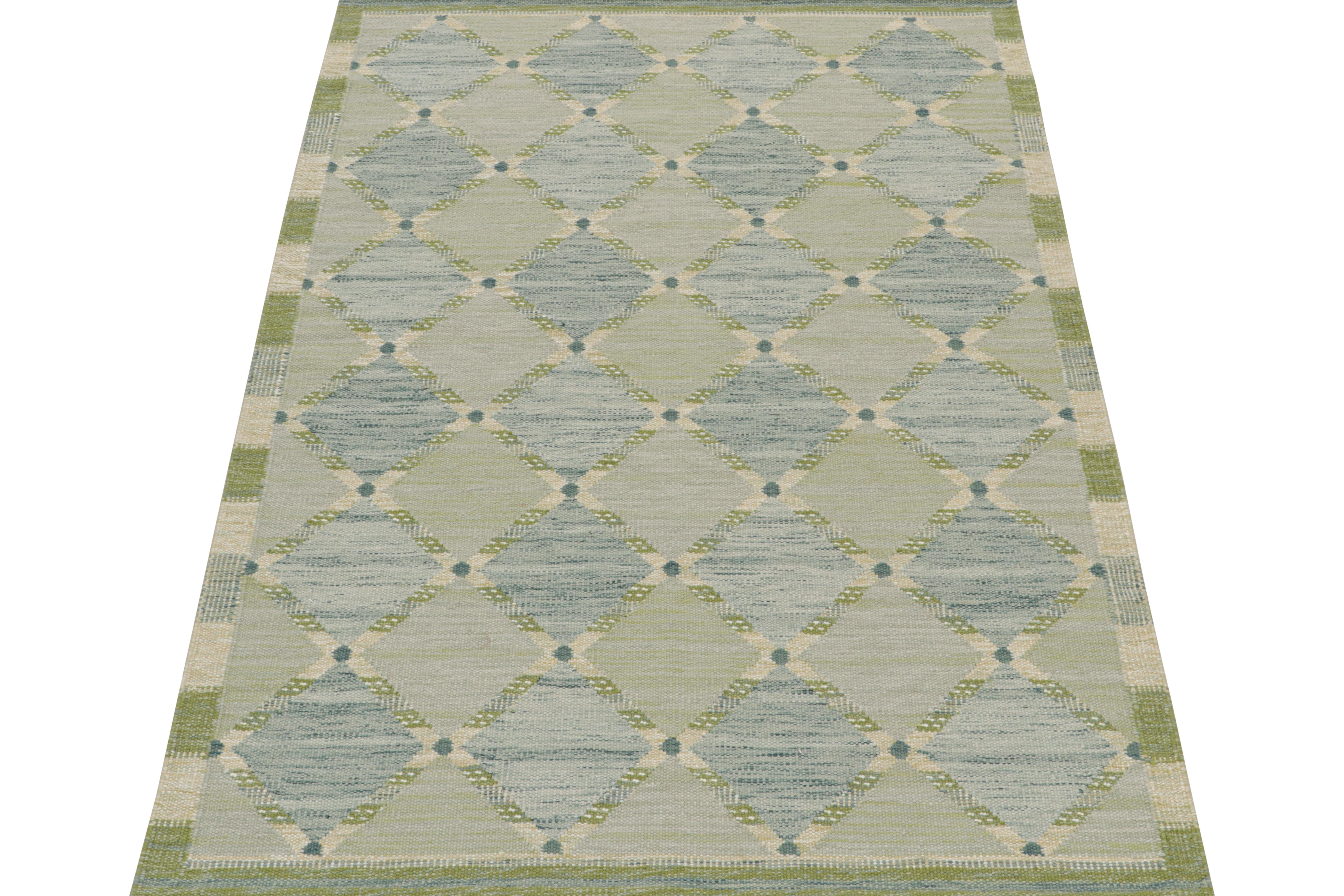 Hand-Knotted Rug & Kilim’s Scandinavian Style Custom Kilim Design with Geometric Pattern For Sale
