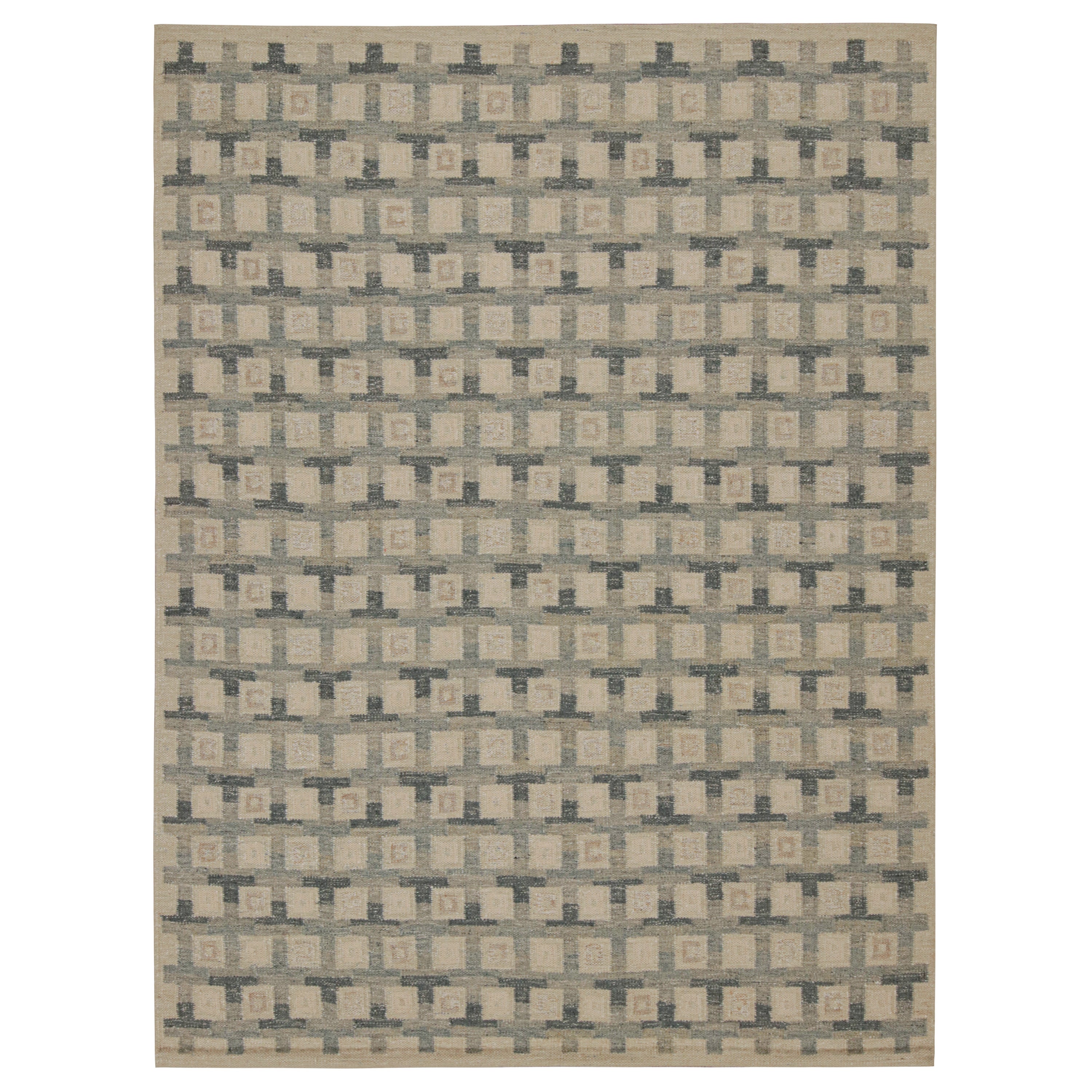 Rug & Kilim’s Scandinavian Style Custom Kilim in Beige & Gray Geometric Pattern