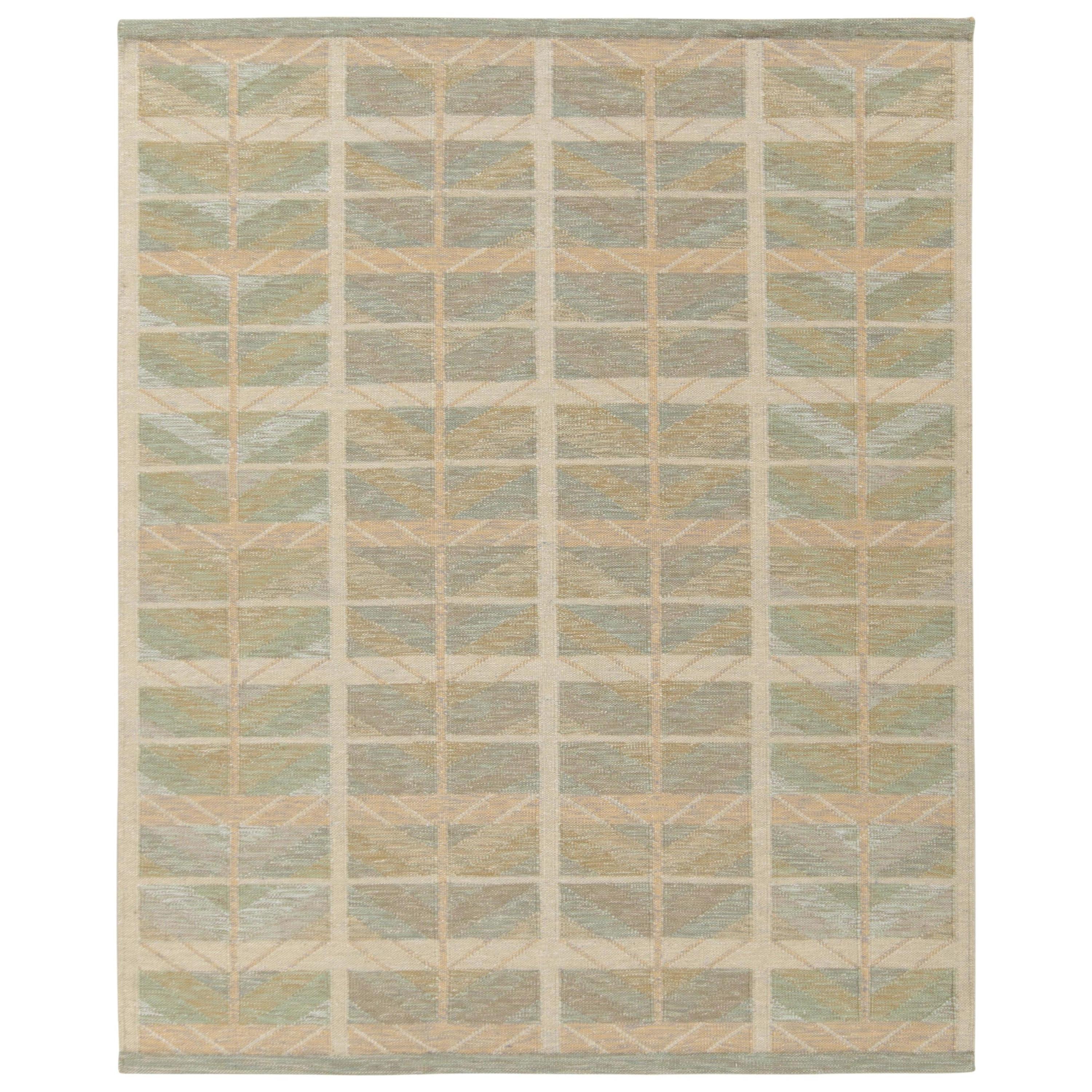 Teppich & Kelim im skandinavischen Stil, maßgefertigter Kelim in Beige, Grün und Blau