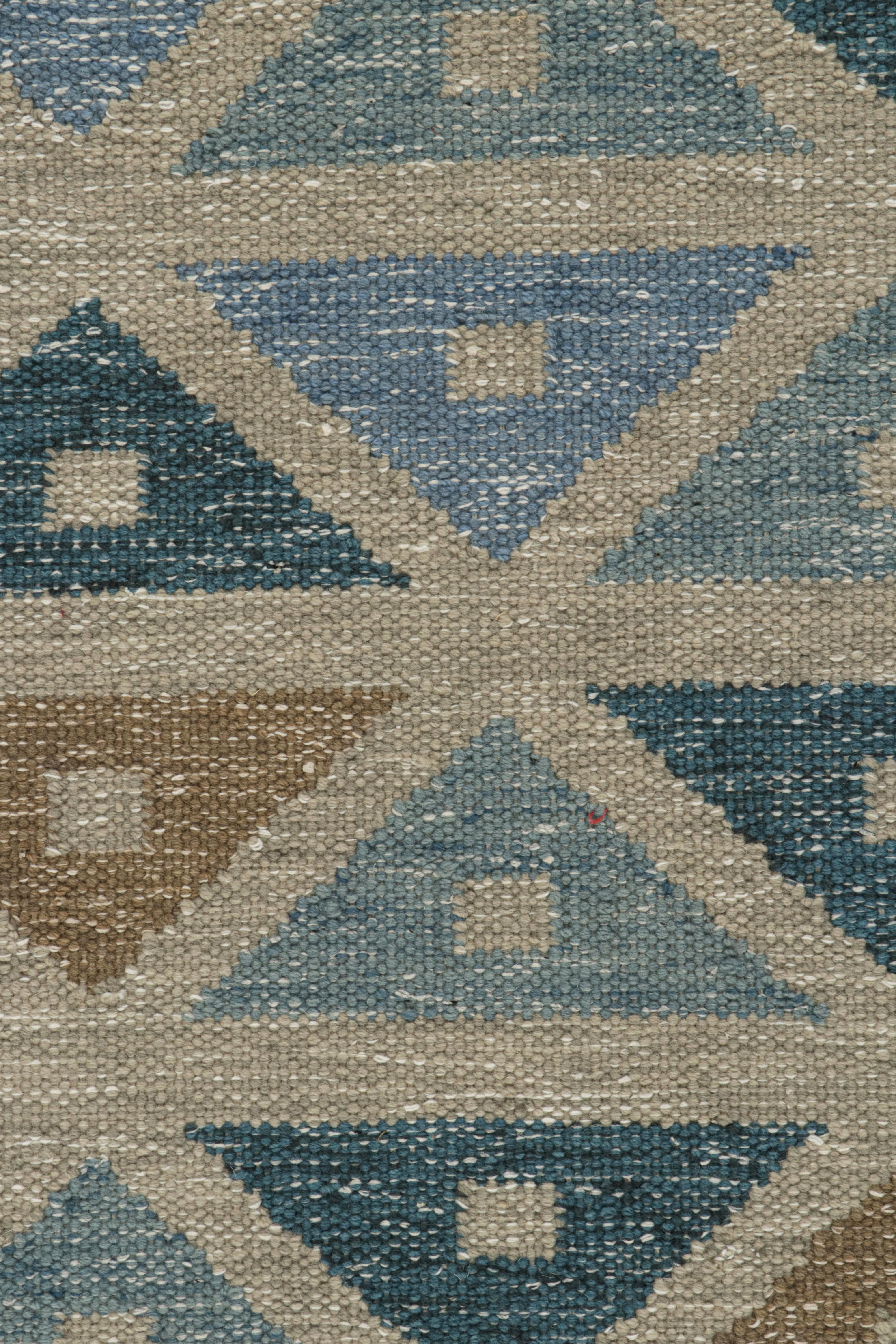 Rug & Kilim’s Scandinavian Style Custom Kilim in Blue & Grey Geometric Patterns In New Condition For Sale In Long Island City, NY