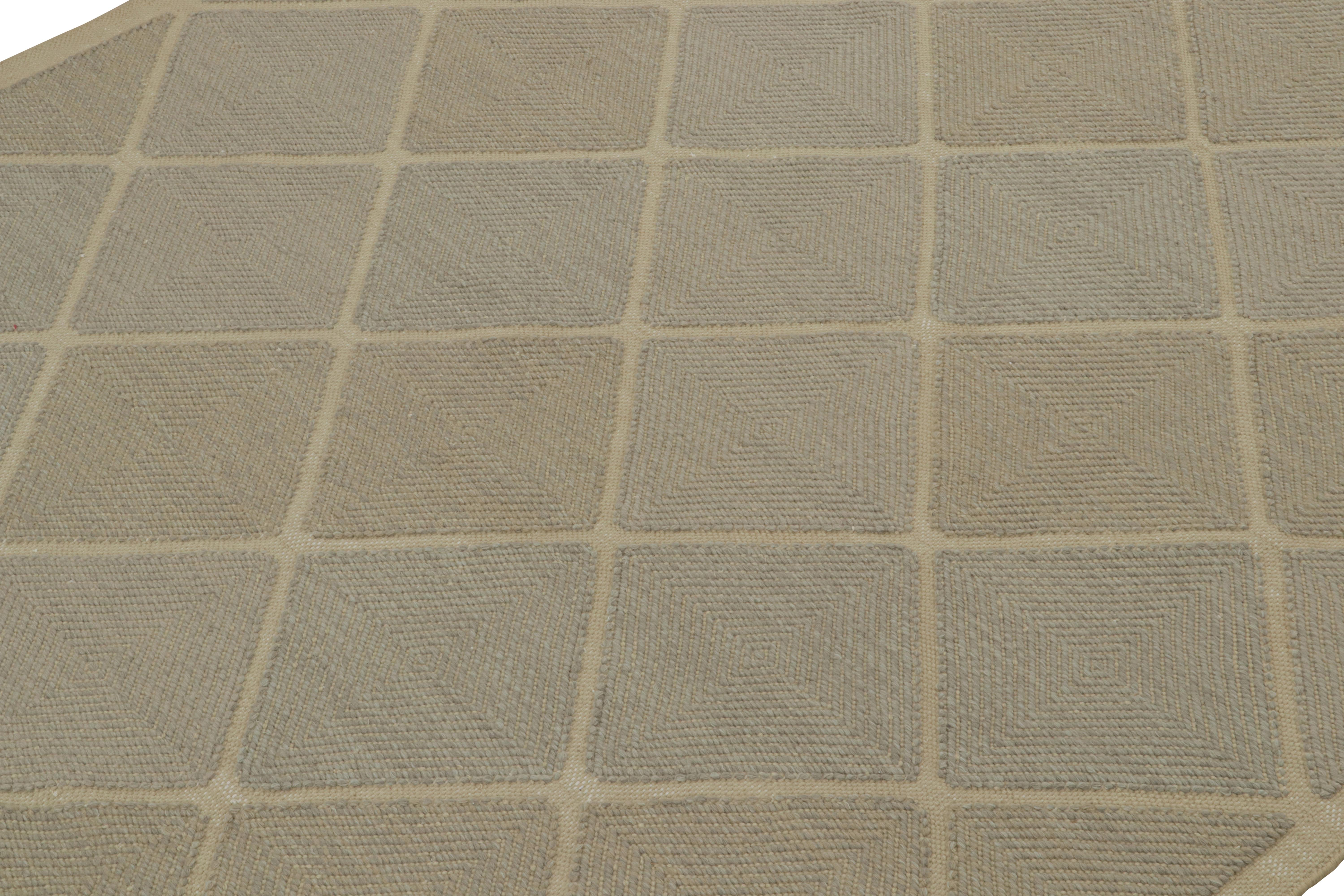 Indian Rug & Kilim’s Scandinavian Style Custom Kilim in Brown & Gray Geometric Pattern For Sale