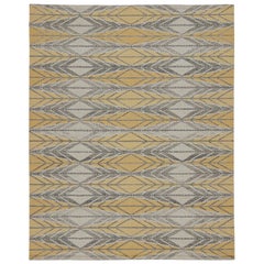 Rug & Kilim's Scandinavian Style Custom Kilim in Gold & Gray Geometric Patterns