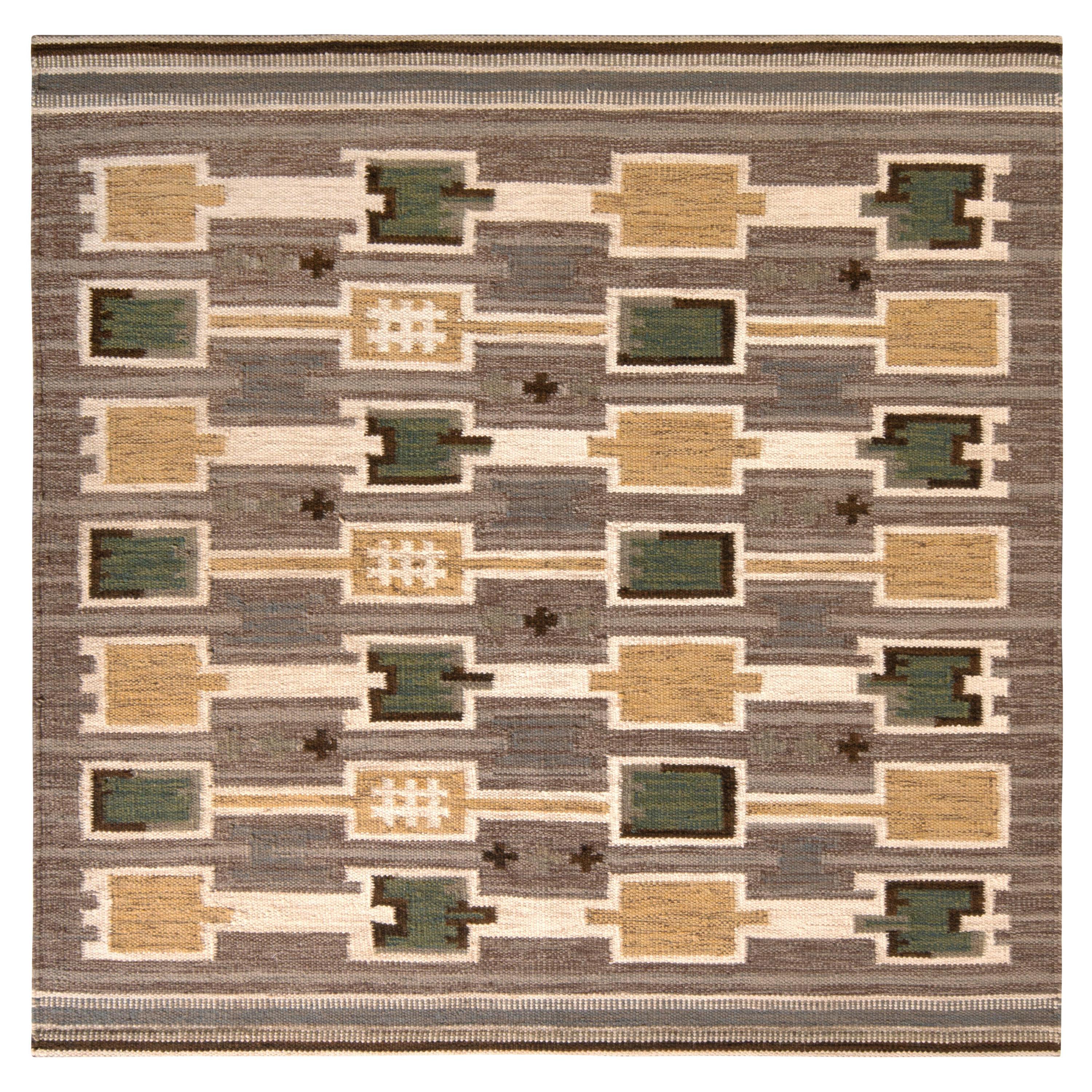 Rug & Kilim’s Scandinavian Style Custom Kilim in Gray and Beige-Brown For Sale