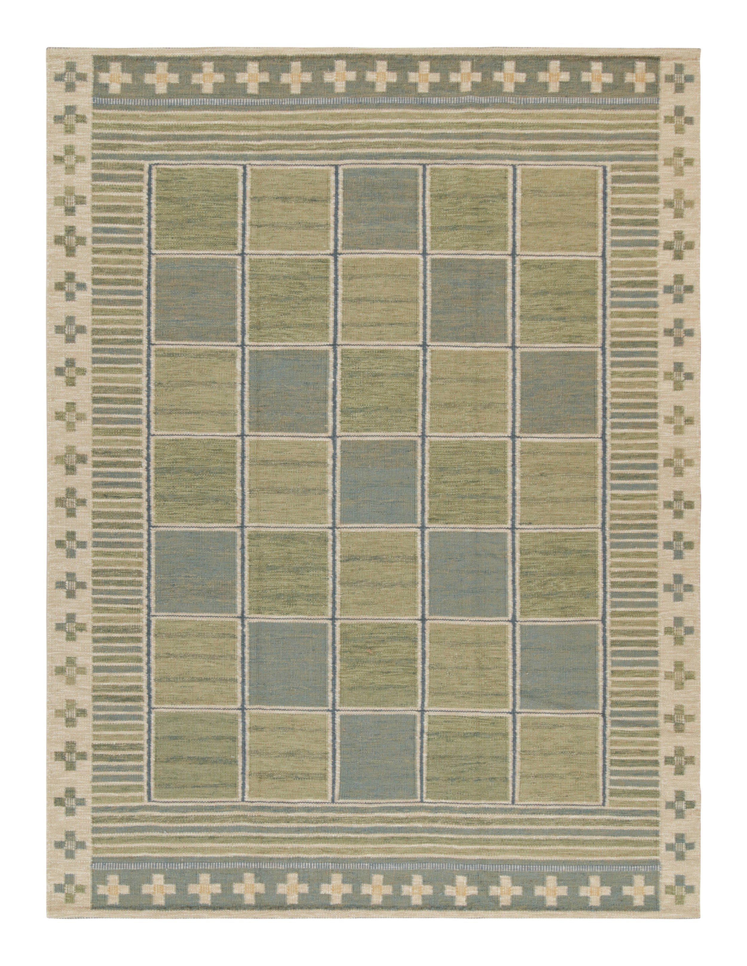 Rug & Kilim: Kilim personalizzato in stile scandinavo con motivi geometrici verdi e blu