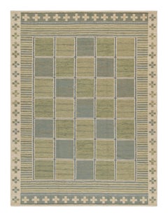 Rug & Kilim's Scandinavian Style Custom Kilim in Grün und Blau Geometrisch gemustert