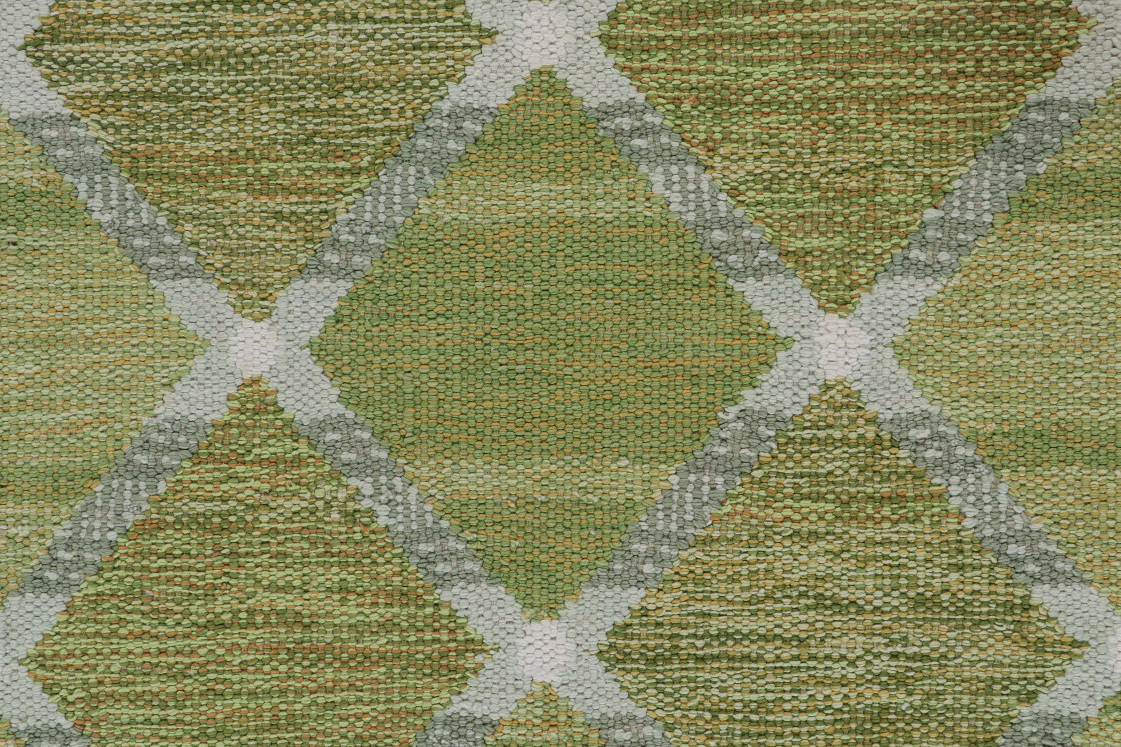 Rug & Kilim’s Scandinavian Style Custom Kilim in Green and Gray Lattice Pattern In New Condition For Sale In Long Island City, NY