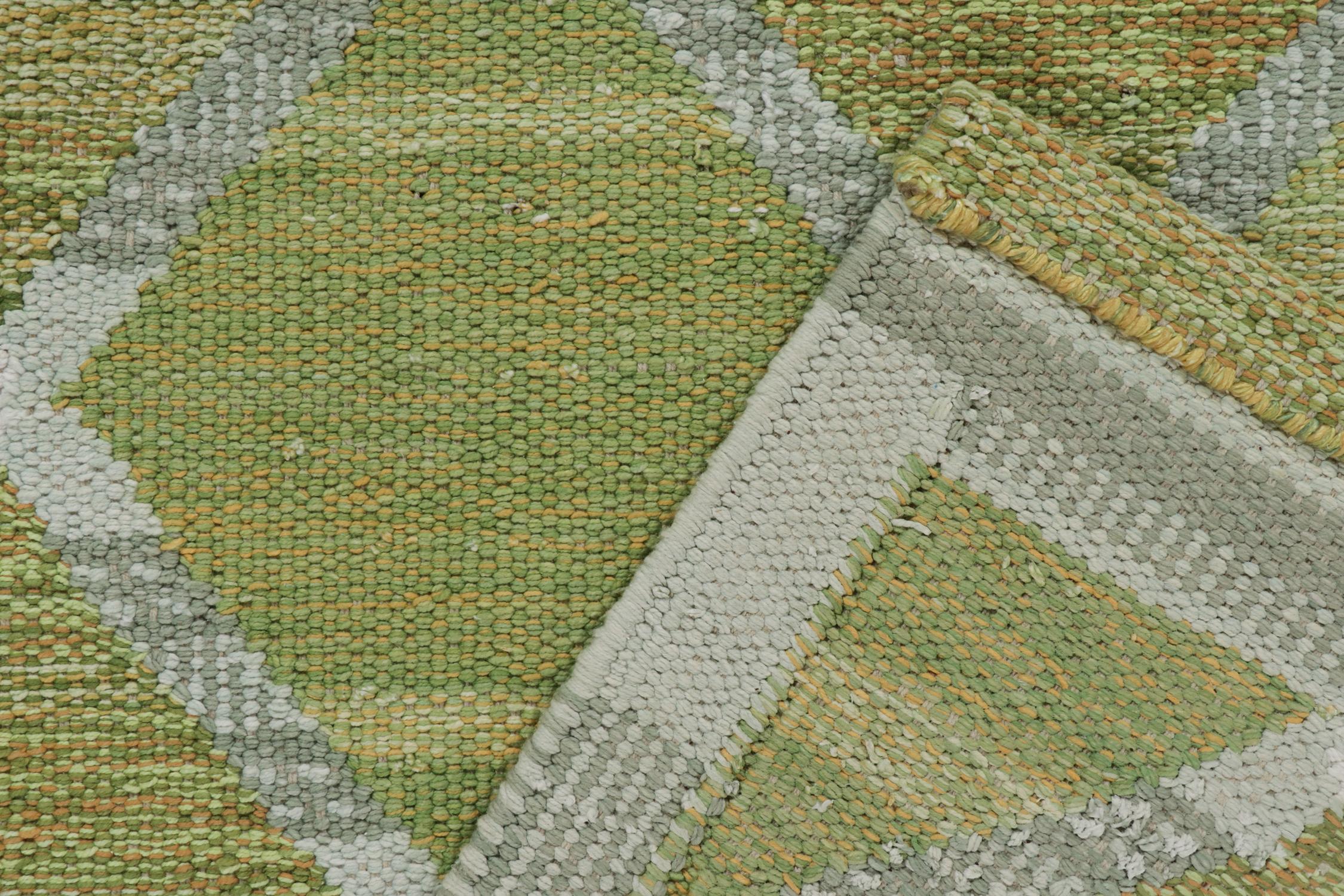 Contemporary Rug & Kilim’s Scandinavian Style Custom Kilim in Green and Gray Lattice Pattern For Sale