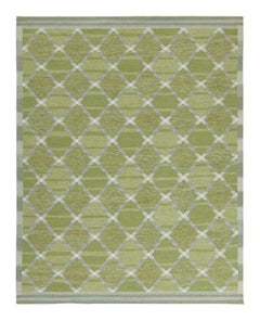 Rug & Kilim’s Scandinavian Style Custom Kilim in Green and Gray Lattice Pattern