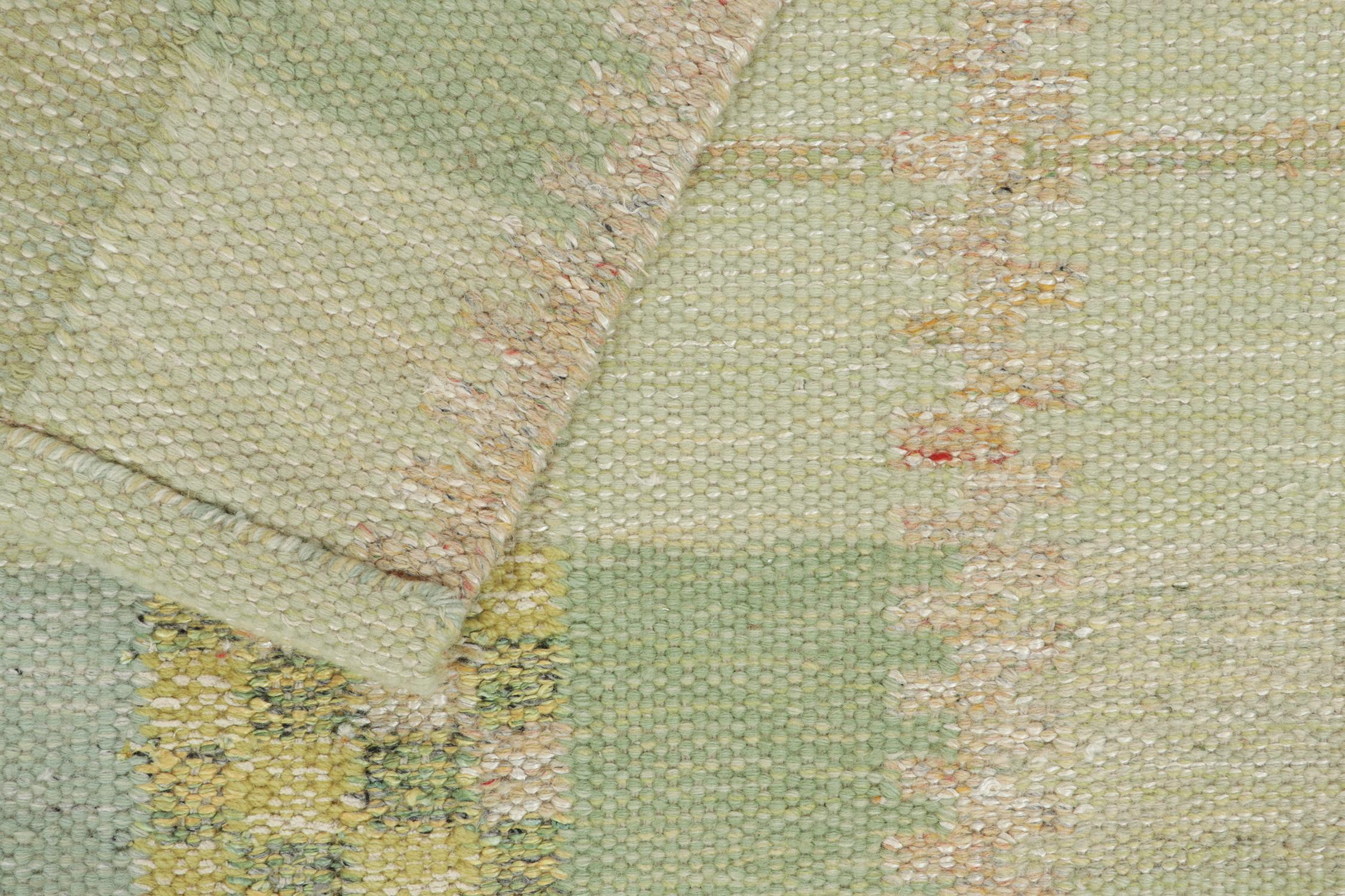 Contemporary Rug & Kilim’s Scandinavian Style Custom Kilim in Green, Beige & Blue Pattern For Sale