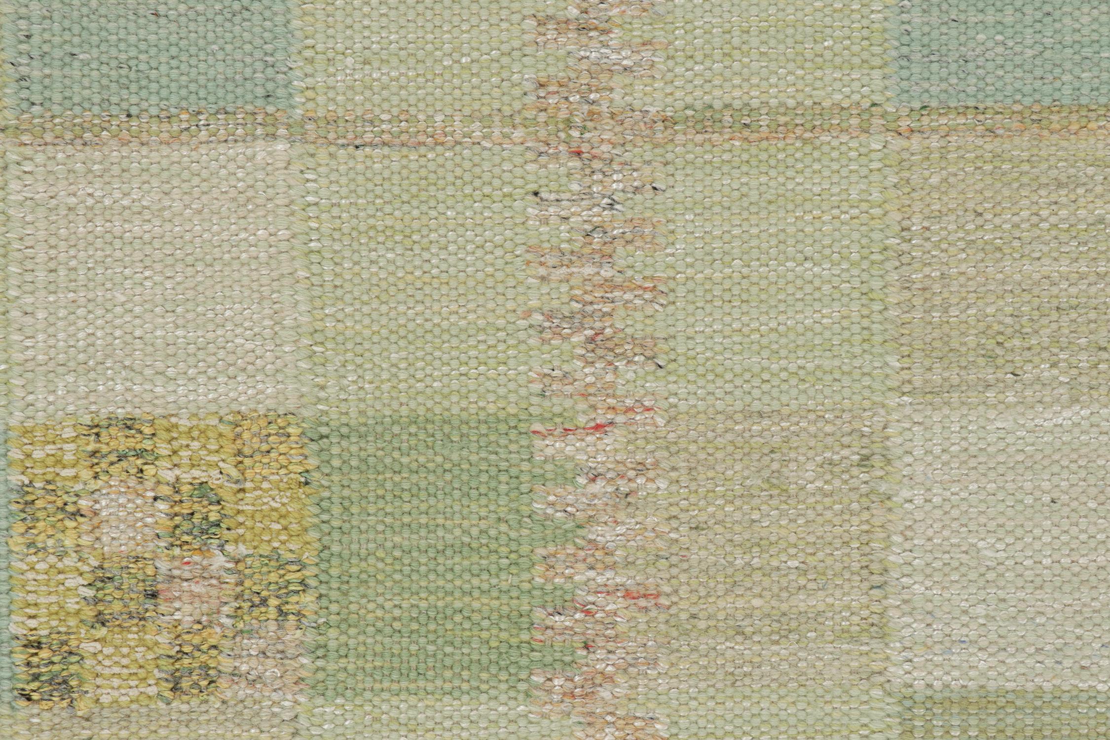 Rug & Kilim’s Scandinavian Style Custom Kilim in Green, Beige & Blue Pattern In New Condition For Sale In Long Island City, NY