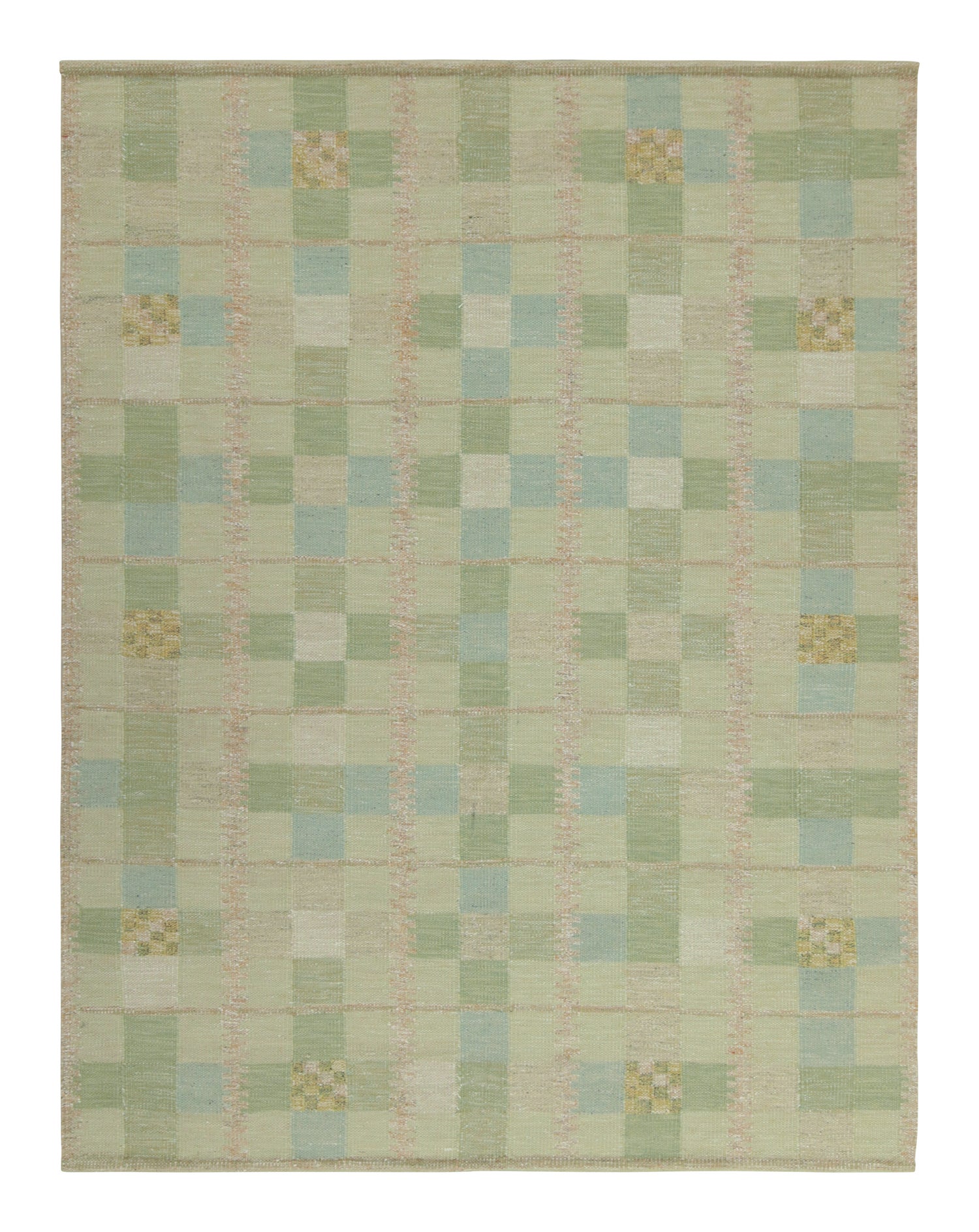 Rug & Kilim’s Scandinavian Style Custom Kilim in Green, Beige & Blue Pattern