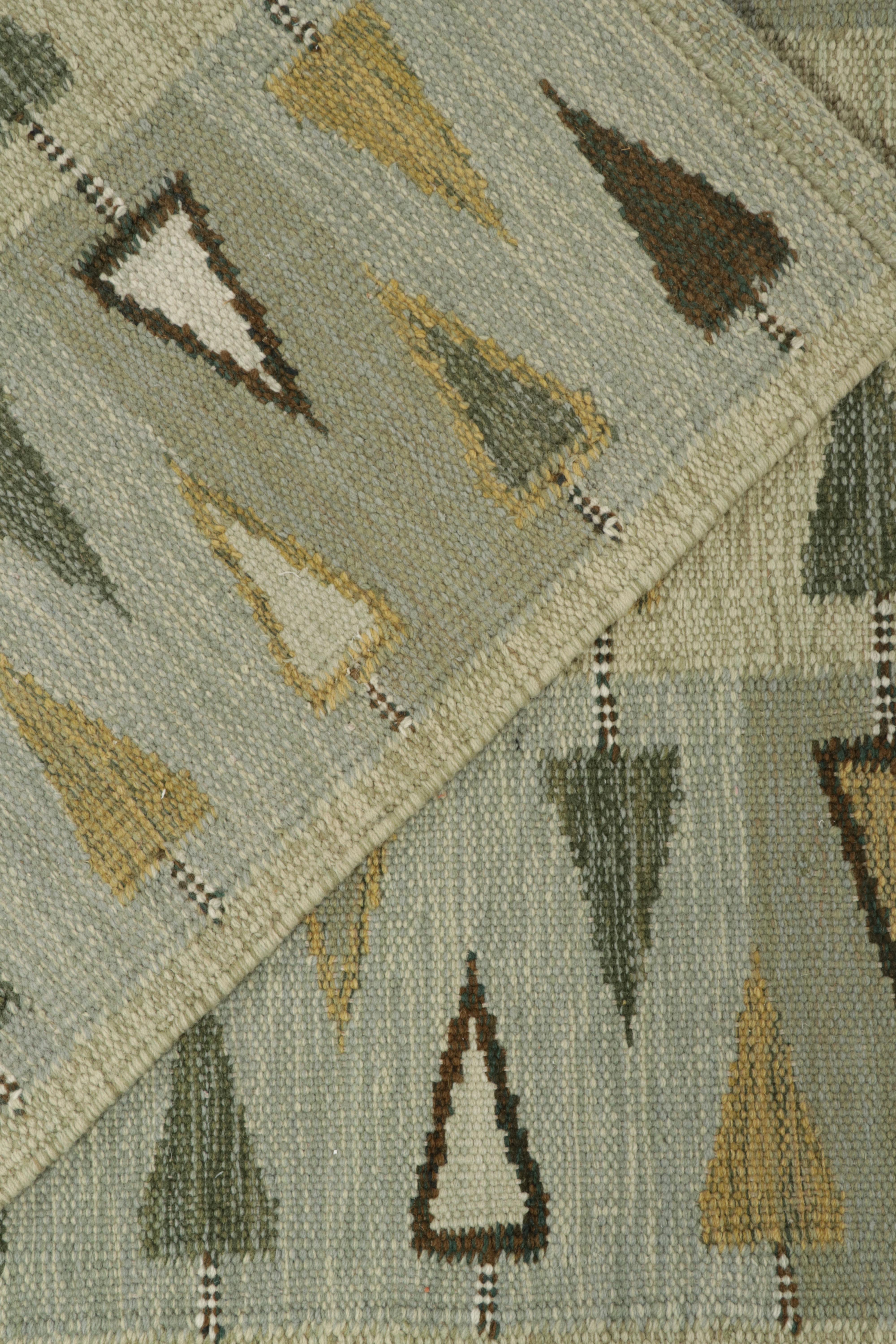 Rug & Kilim’s Scandinavian Style Custom Kilim in Green, Gold & Gray In New Condition For Sale In Long Island City, NY