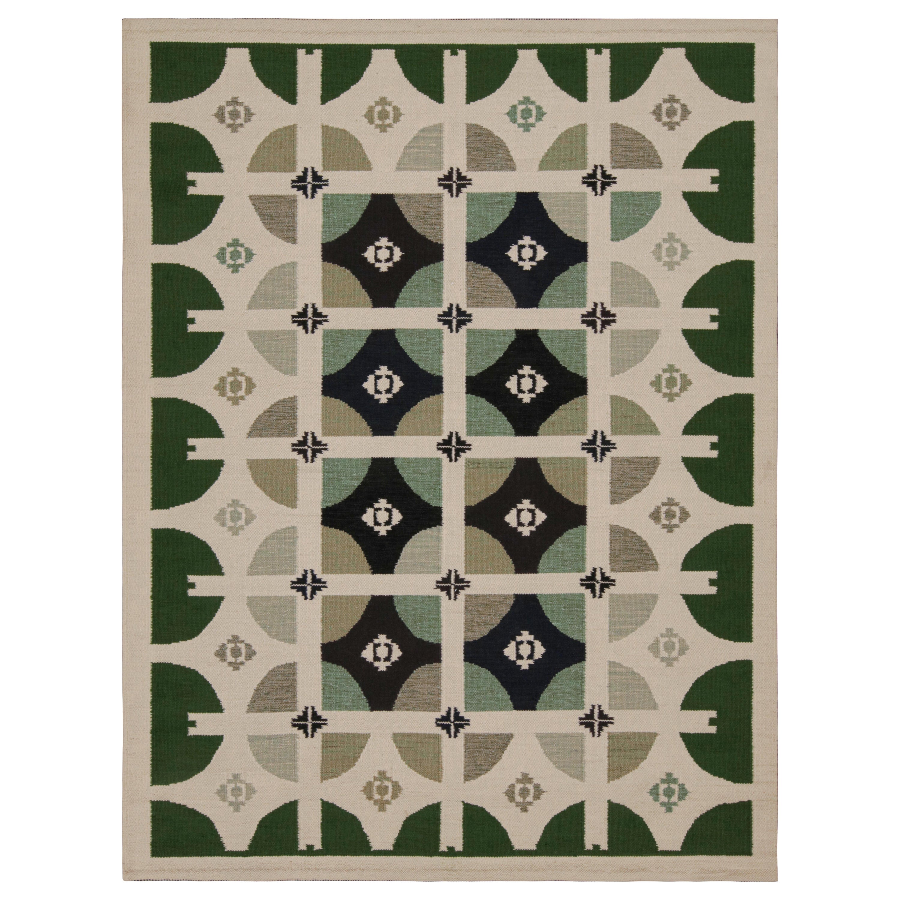Rug & Kilim's Scandinavian style custom Kilim in Green, White & Black Patterns (en anglais)