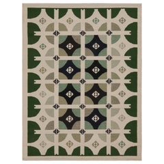 Rug & Kilim's Scandinavian style custom Kilim in Green, White & Black Patterns (en anglais)