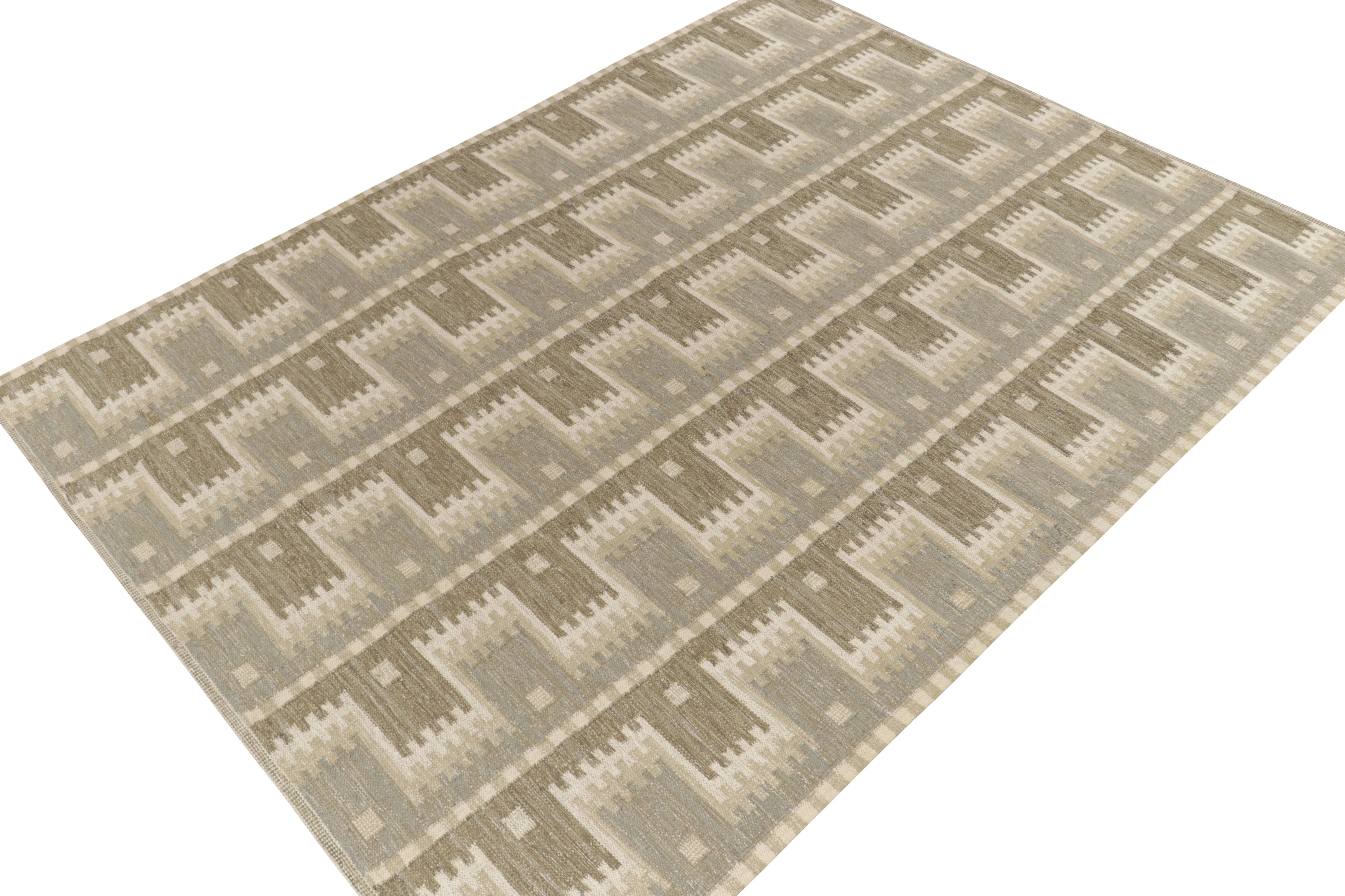 Modern Rug & Kilim's Scandinavian Style Custom Kilim in Greige Geometric Pattern For Sale