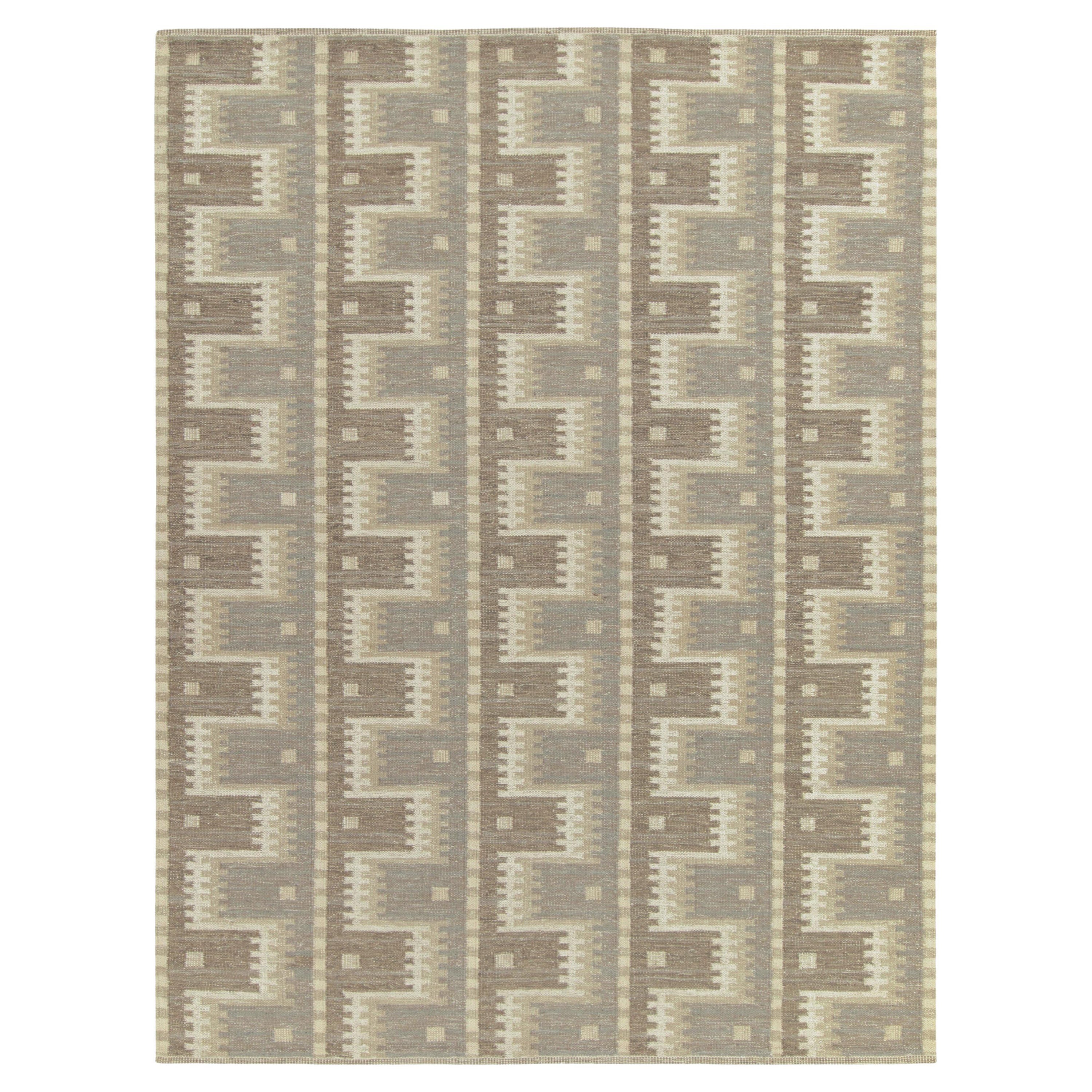 Rug & Kilim's Scandinavian Style Custom Kilim in Greige Geometric Pattern For Sale