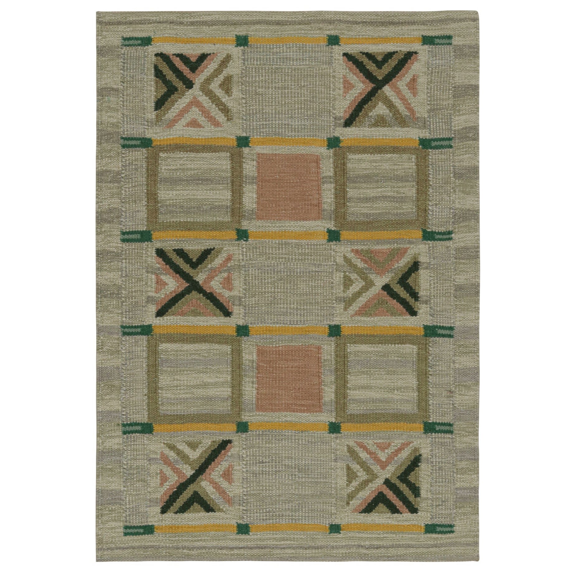 Rug & Kilim: un tappeto Kilim personalizzato in stile scandinavo in grigio, verde e oro