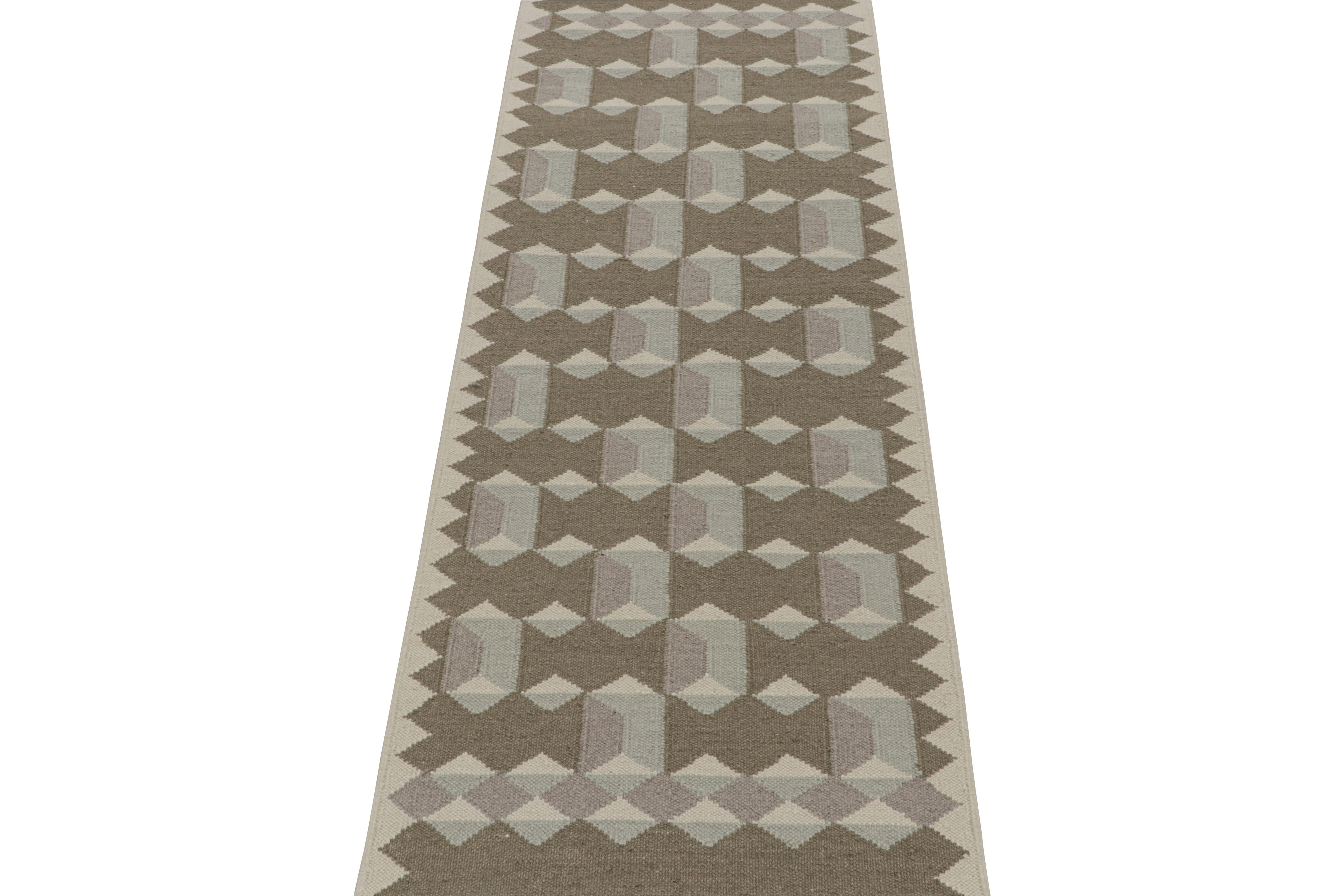 Modern Rug & Kilim’s Scandinavian Style Custom Kilim Rug Design with Geometric Patterns For Sale