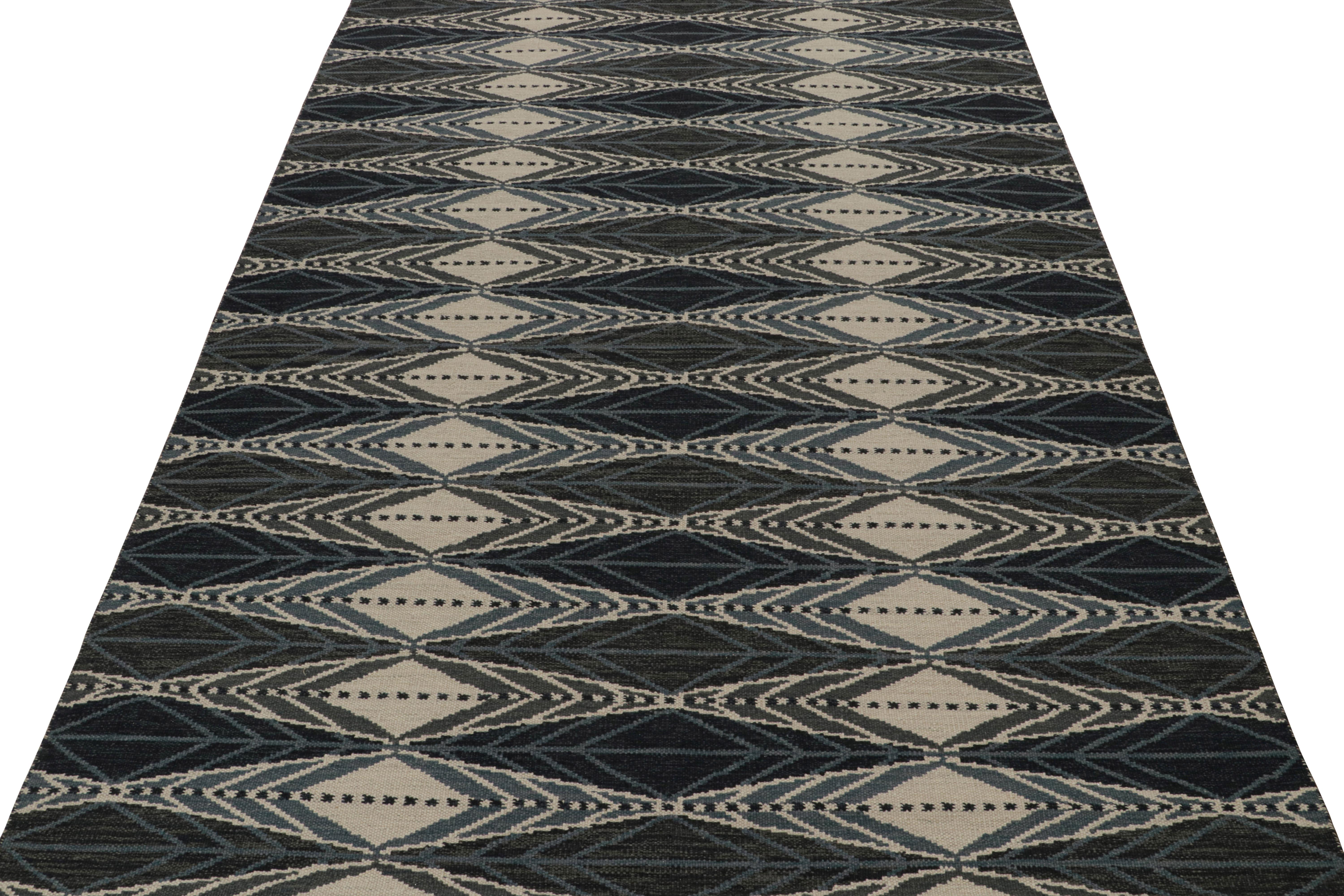 Modern Rug & Kilim’s Scandinavian Style Custom Kilim Rug Design with Geometric Patterns For Sale