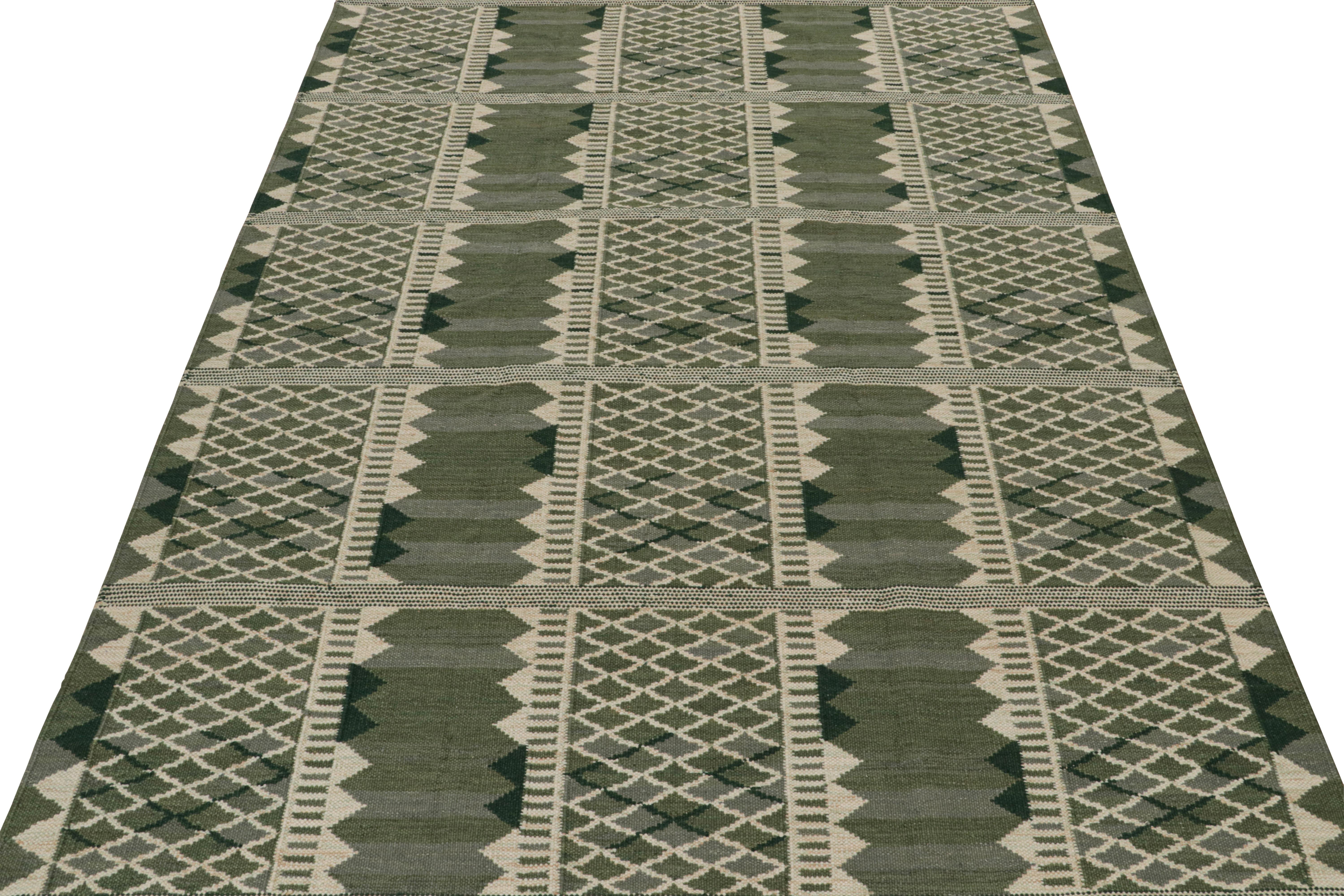 Modern Rug & Kilim’s Scandinavian Style Custom Kilim Rug Design with Geometric Patterns For Sale
