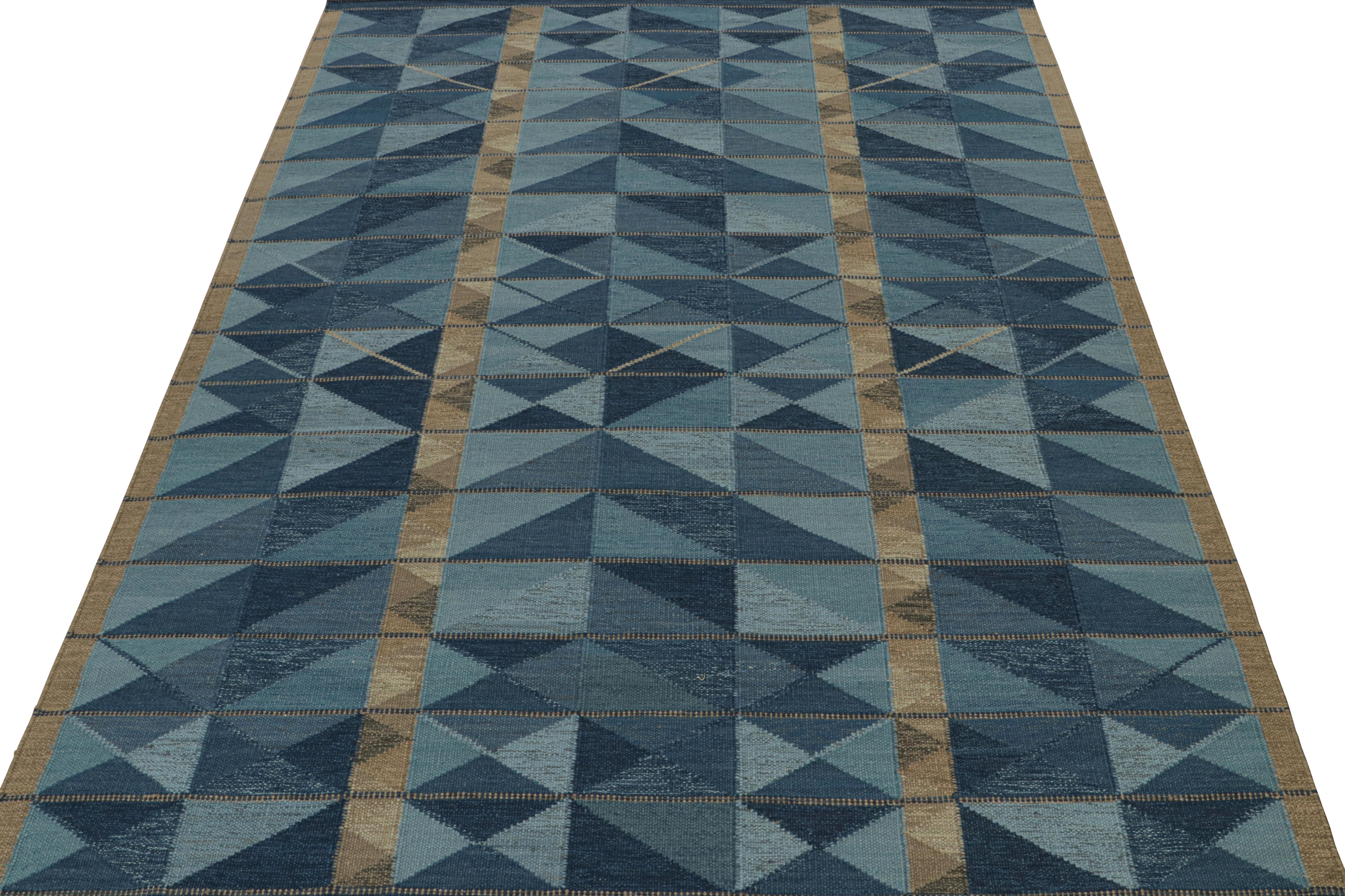 Modern Rug & Kilim’s Scandinavian Style Custom Kilim Rug Design with Geometric Patterns For Sale