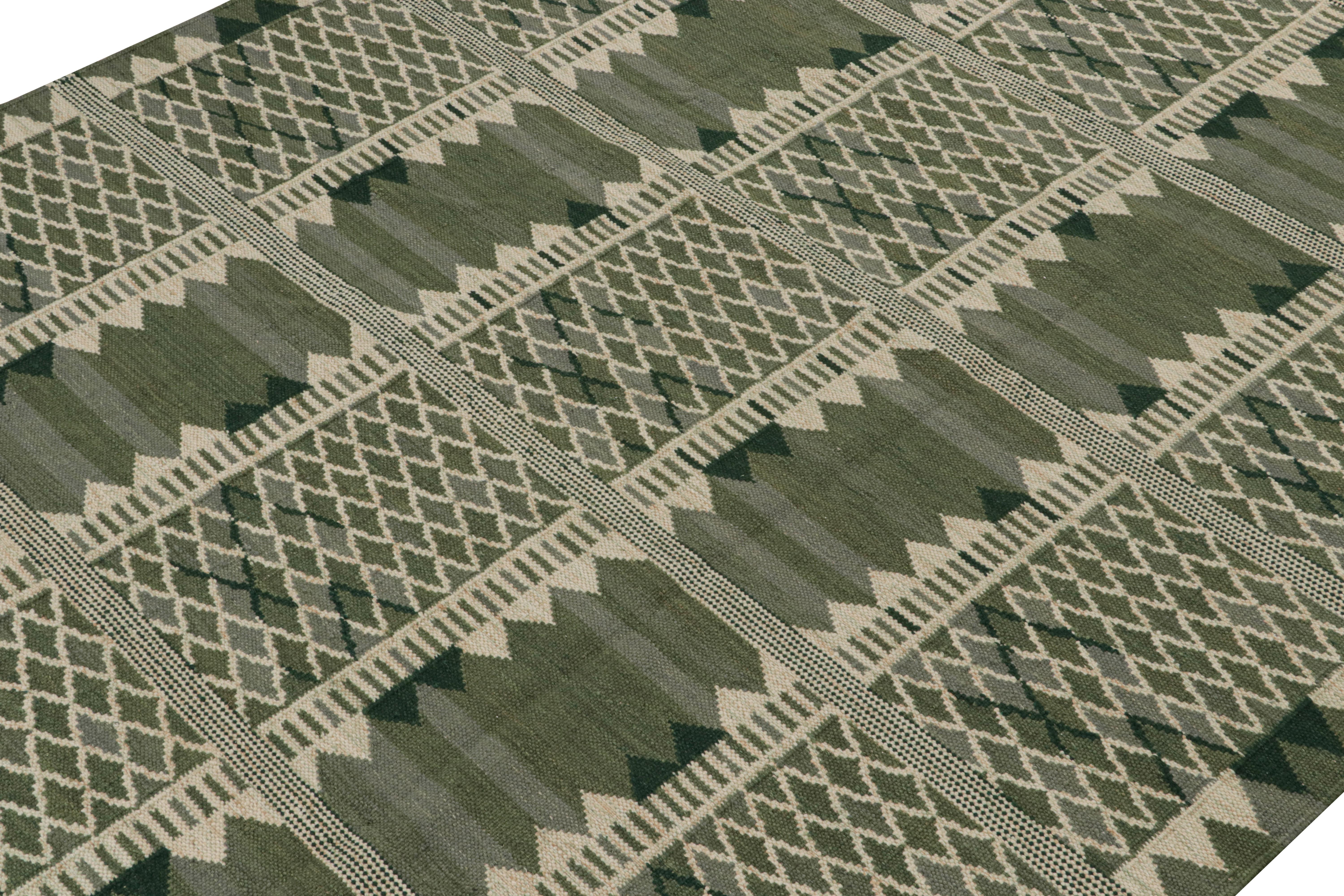 Indian Rug & Kilim’s Scandinavian Style Custom Kilim Rug Design with Geometric Patterns For Sale