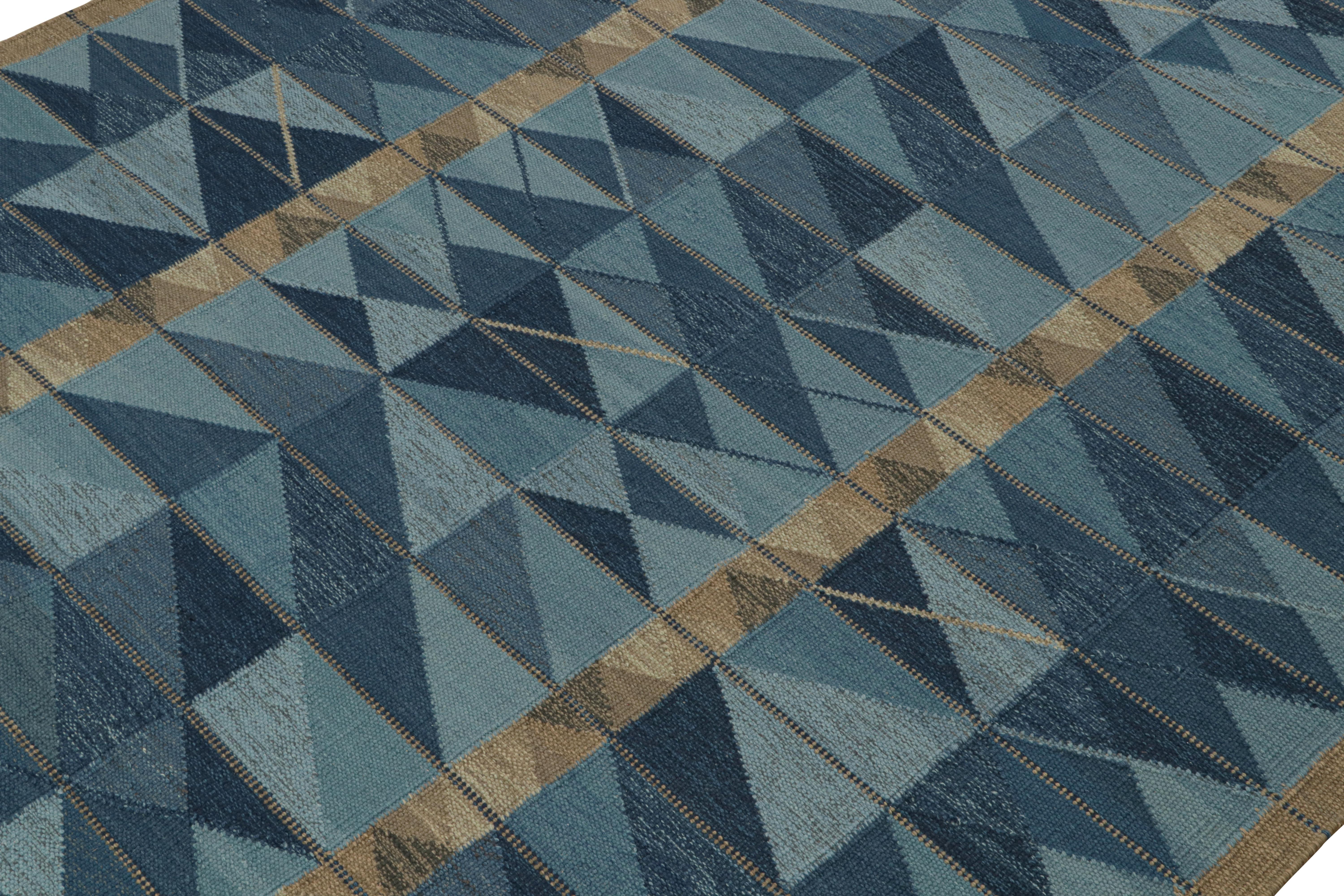 Indian Rug & Kilim’s Scandinavian Style Custom Kilim Rug Design with Geometric Patterns For Sale