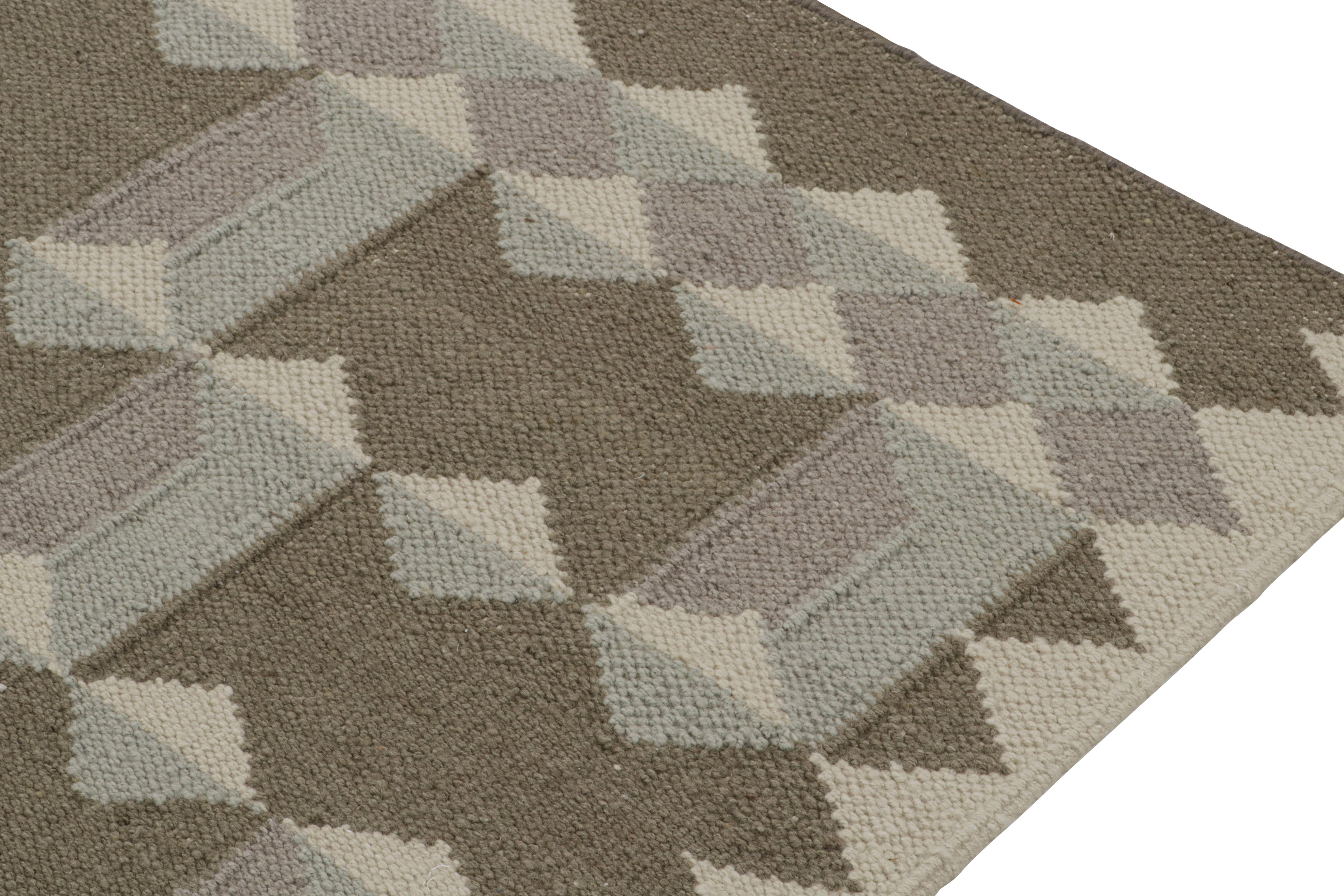 Hand-Woven Rug & Kilim’s Scandinavian Style Custom Kilim Rug Design with Geometric Patterns For Sale